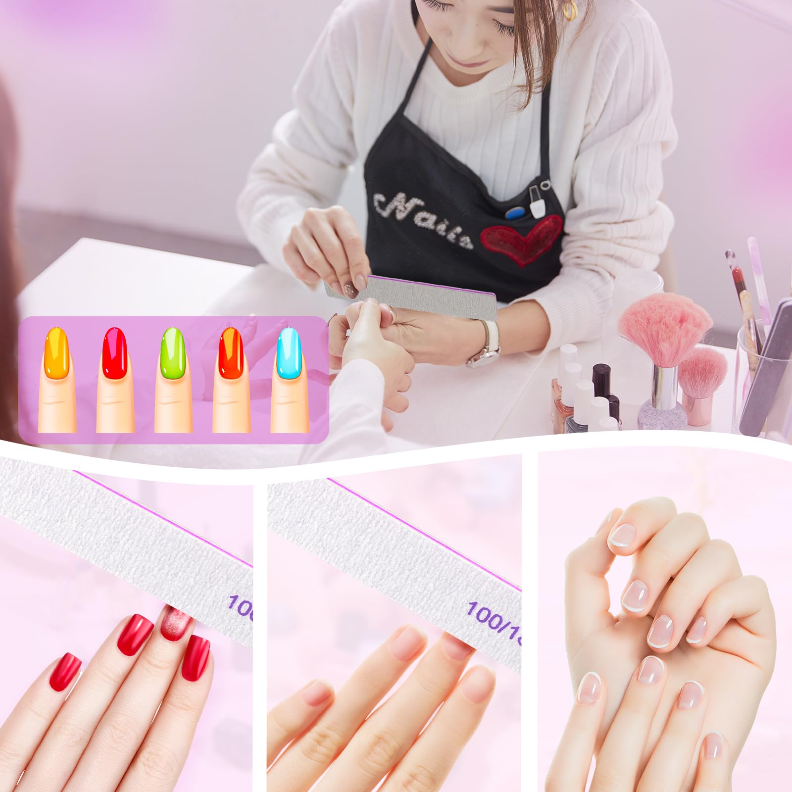 Paquete de 30 limas de uñas, grano 100/180, herramientas de manicura de doble cara, lima de uñas de tablero de esmeril para uñas naturales y uñas acrílicas, kit profesional de lima de uñas