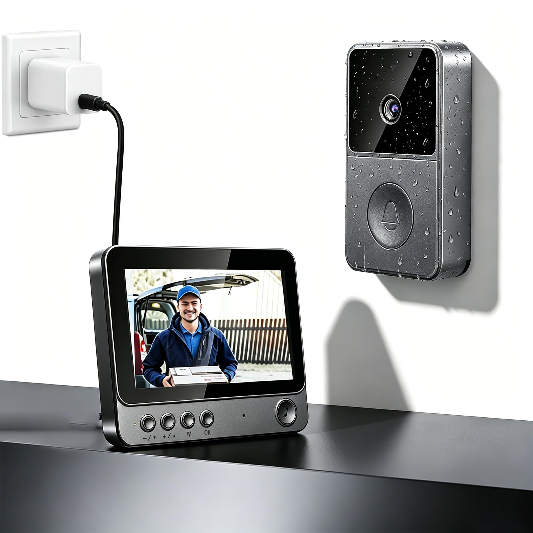 Sonnette Sans Fil avec Caméra 1080p IP65 Étanche Extérieur Écran 4.3" Visiophone HD Interphone Vision Nocturne Infrarouge Audio Bidirectionnel