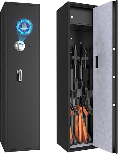 Goplus Caja fuerte para pistola de rifle, caja fuerte grande y larga con caja de bloqueo de pistola separada, caja de seguridad de 5 armas con