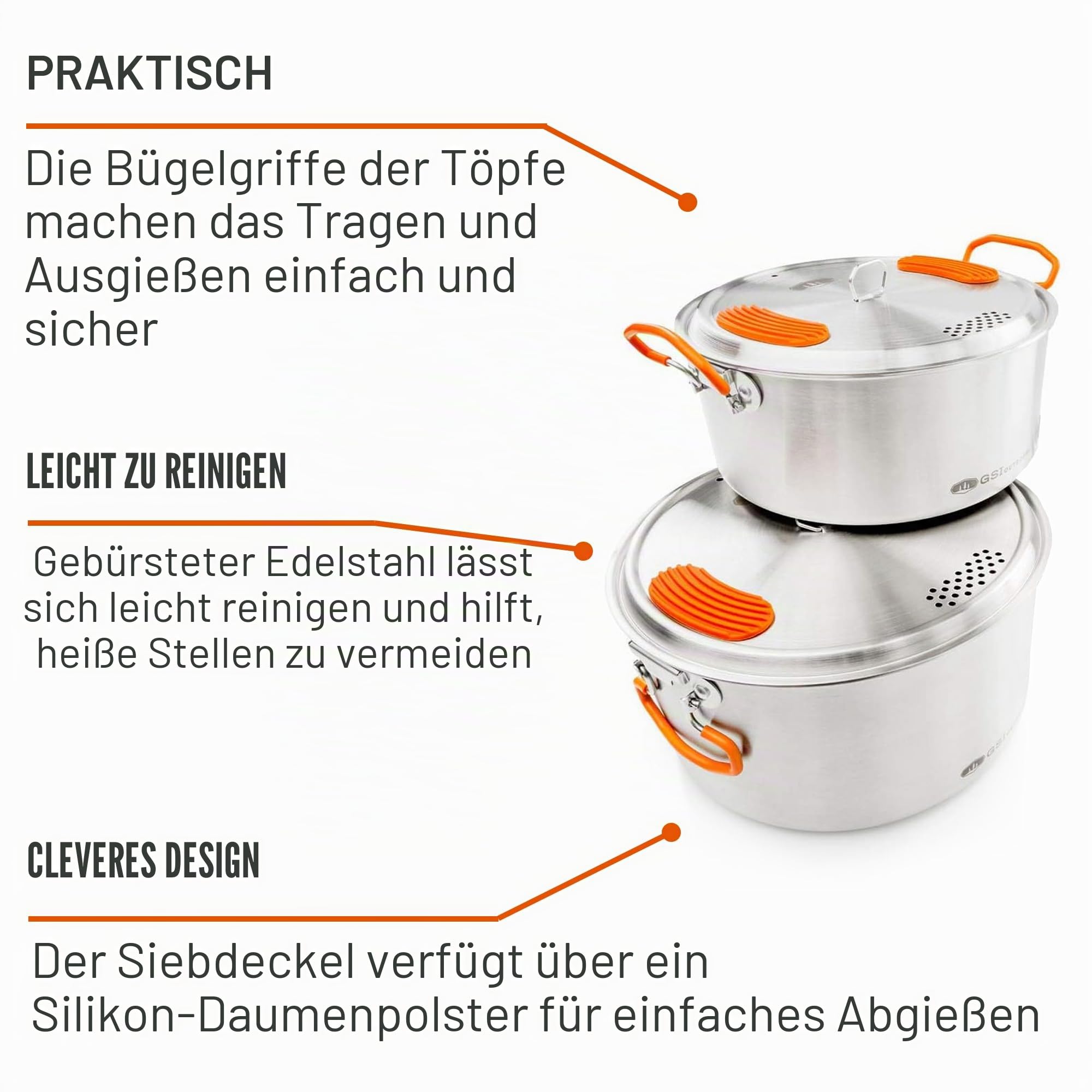 GSI Outdoors Stainless Steel Base Camper - 3 Pieces Cookset