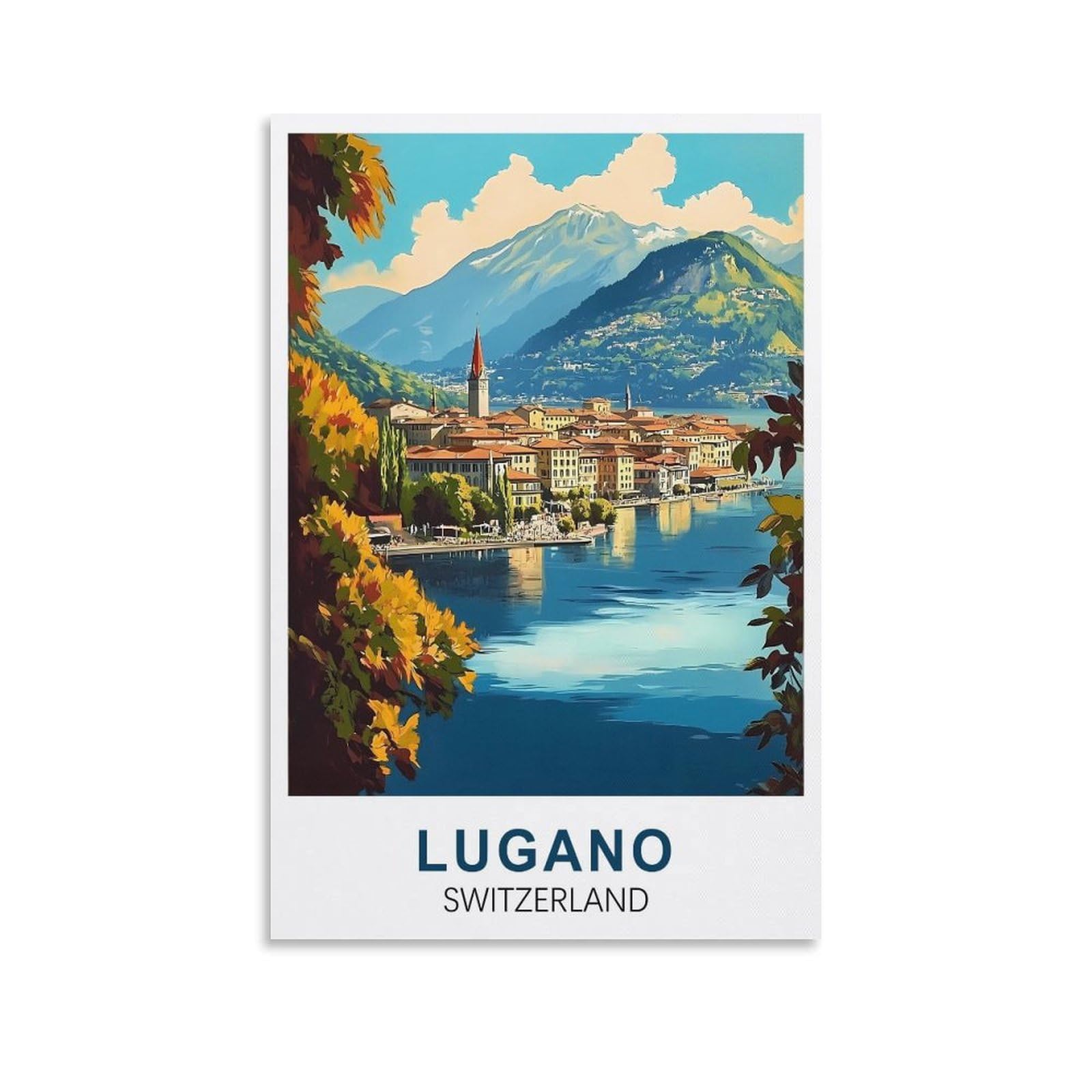 Wgmdoee Unframe-Style Lugano Switzerland Vintage Travel Poster 12X18inch(30X45cm) Canvas Poster Living Room Wall Art Home Decor