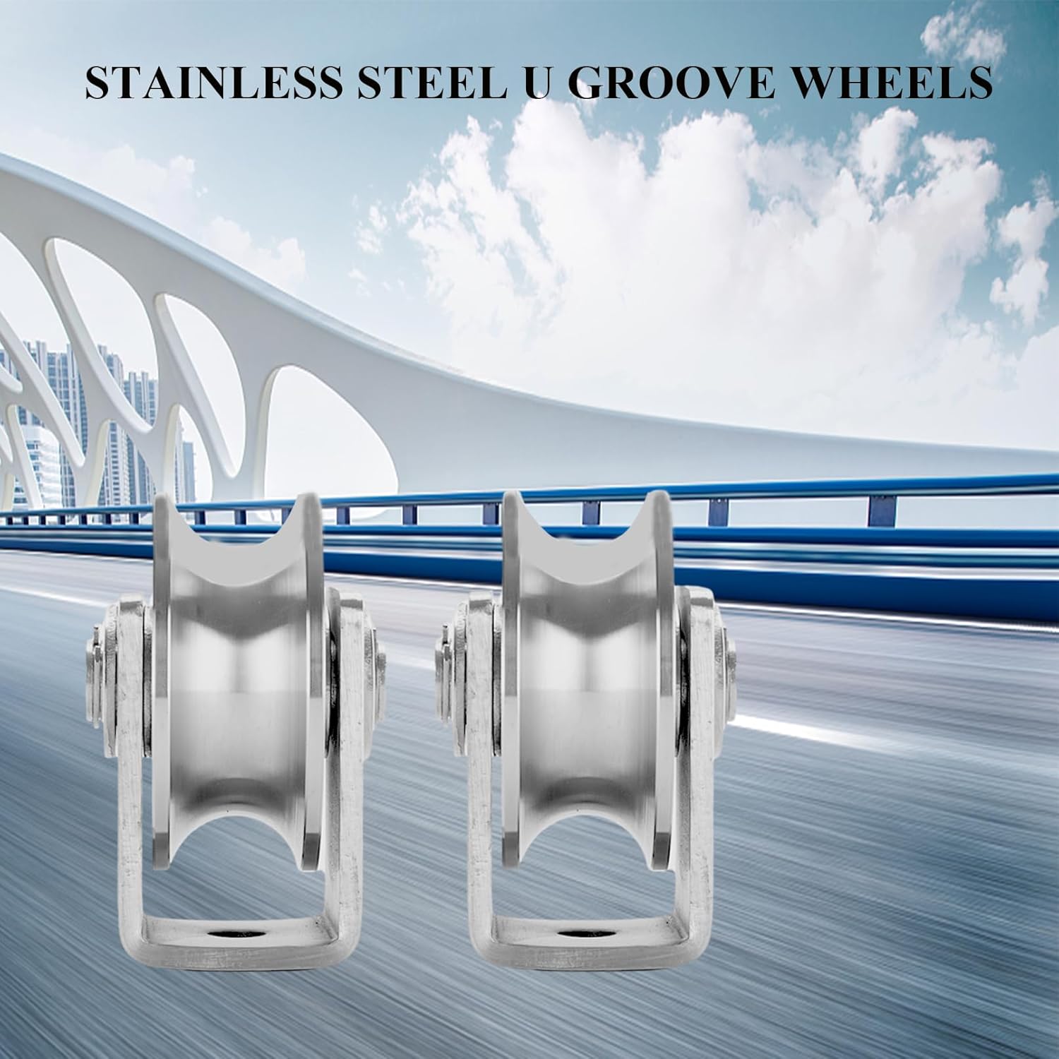 Stainless Steel U Groove Wheel Heavy Duty Caster Rigid Track Wheel Pulley Sliding Gate Rollers with Bracket for Sliding Gate, Rolling Gate, Inverted Track, Industrial Machines