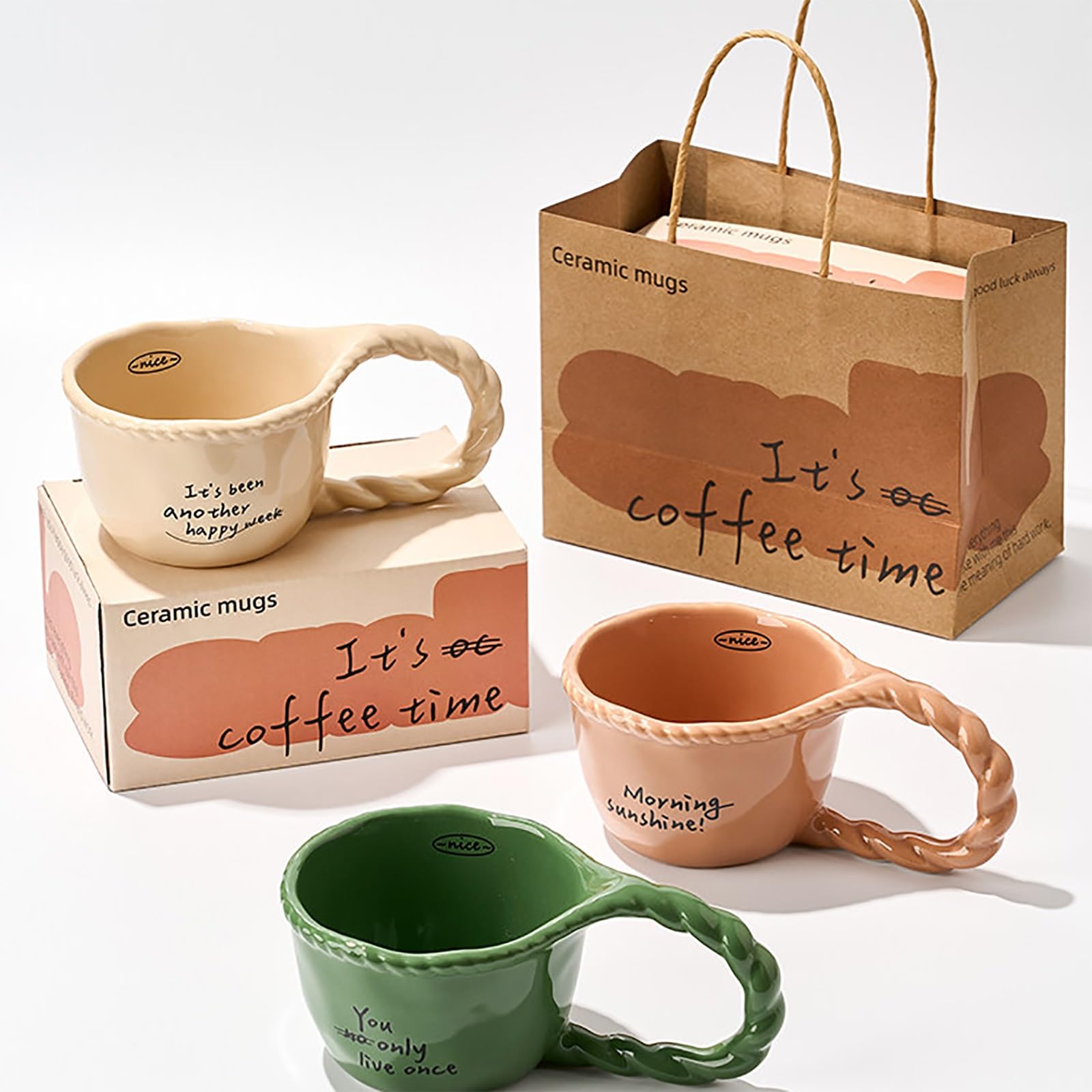 300ml / 10oz Taza Ceramica, Tazas Divertidas, Diseño con Asa Grande, Creativa y Práctica, Apta para Lavavajillas, Ideal para La Oficina, El Hogar o como Regalo(Pink)