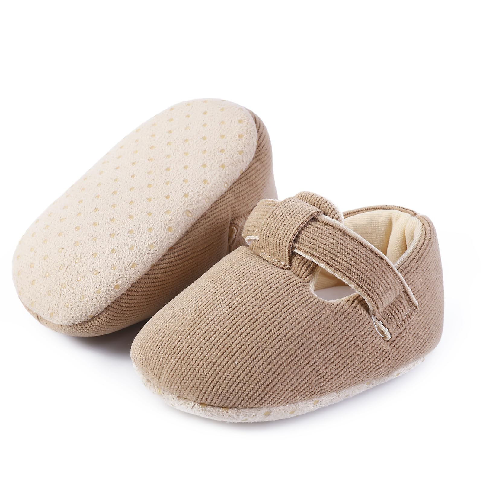 Rebolly Baby Booties Newborn Baby Shoes Infant Warm Slippers Non-Skid Warm Corduroy Ankle Boots for Boy Girl Shower Gifts Khaki