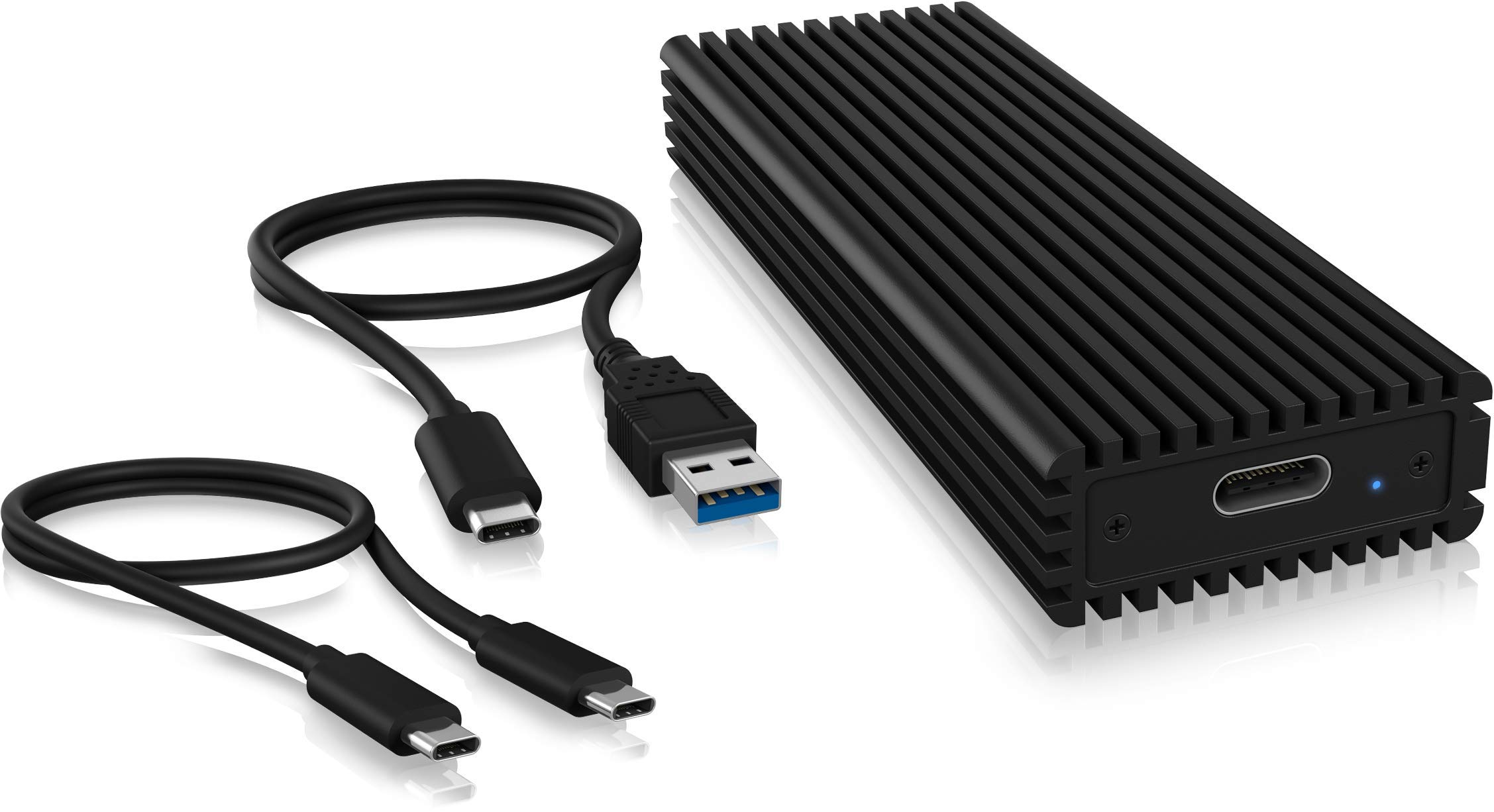 ICY BOX M.2 NVMe Enclosure for M.2 NVMe PCIe SSD, USB 3.1 (Gen 2, 10 Gpbs), USB-C & USB-A Cable, Aluminum, Black