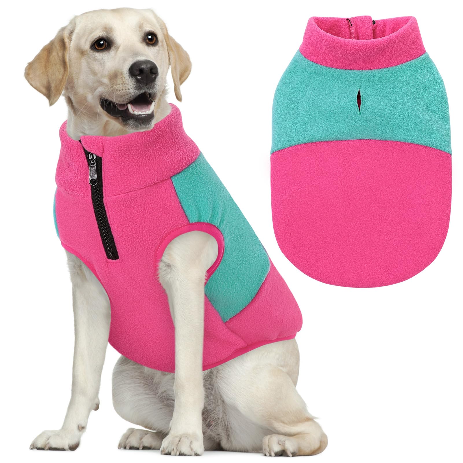 Queenmore Dog Sweater - Fleece Jacket for Large Dogs - Winter Pet Apparel Boy Or Girl, Fuchsia/Mint, XL