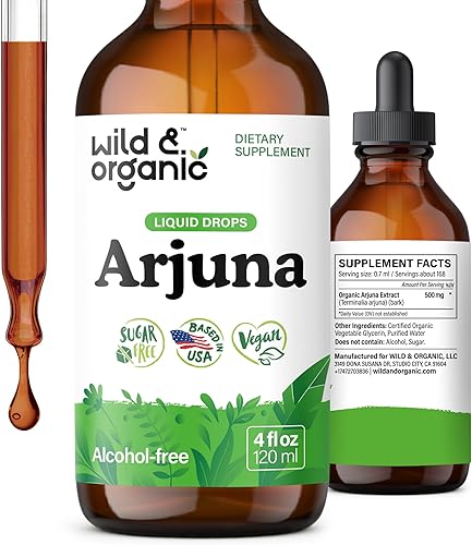 Wild & Organic Tintura de corteza de Arjuna  Suplemento de bienestar general  Gotas líquidas sin alcohol  Extracto de corteza de Terminalia Arjuna