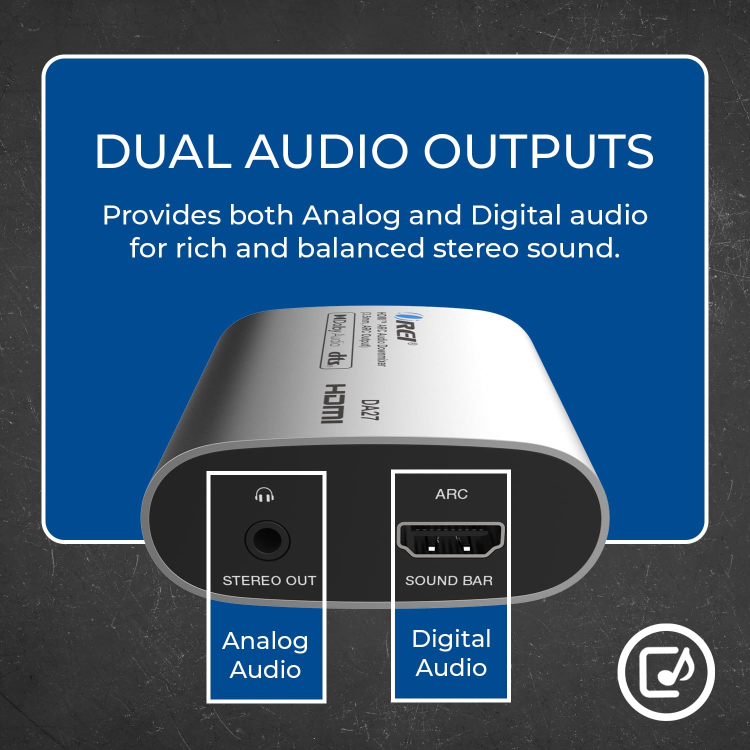 OREI DA27 HDMI ARC Extracteur audio et mélangeur descendant – Dolby DTS 5.1 vers convertisseur stéréo 2 canaux, HDMI ARC Pass-through, sortie analogique 3,5 mm, contrôle du volume CEC pour barre de