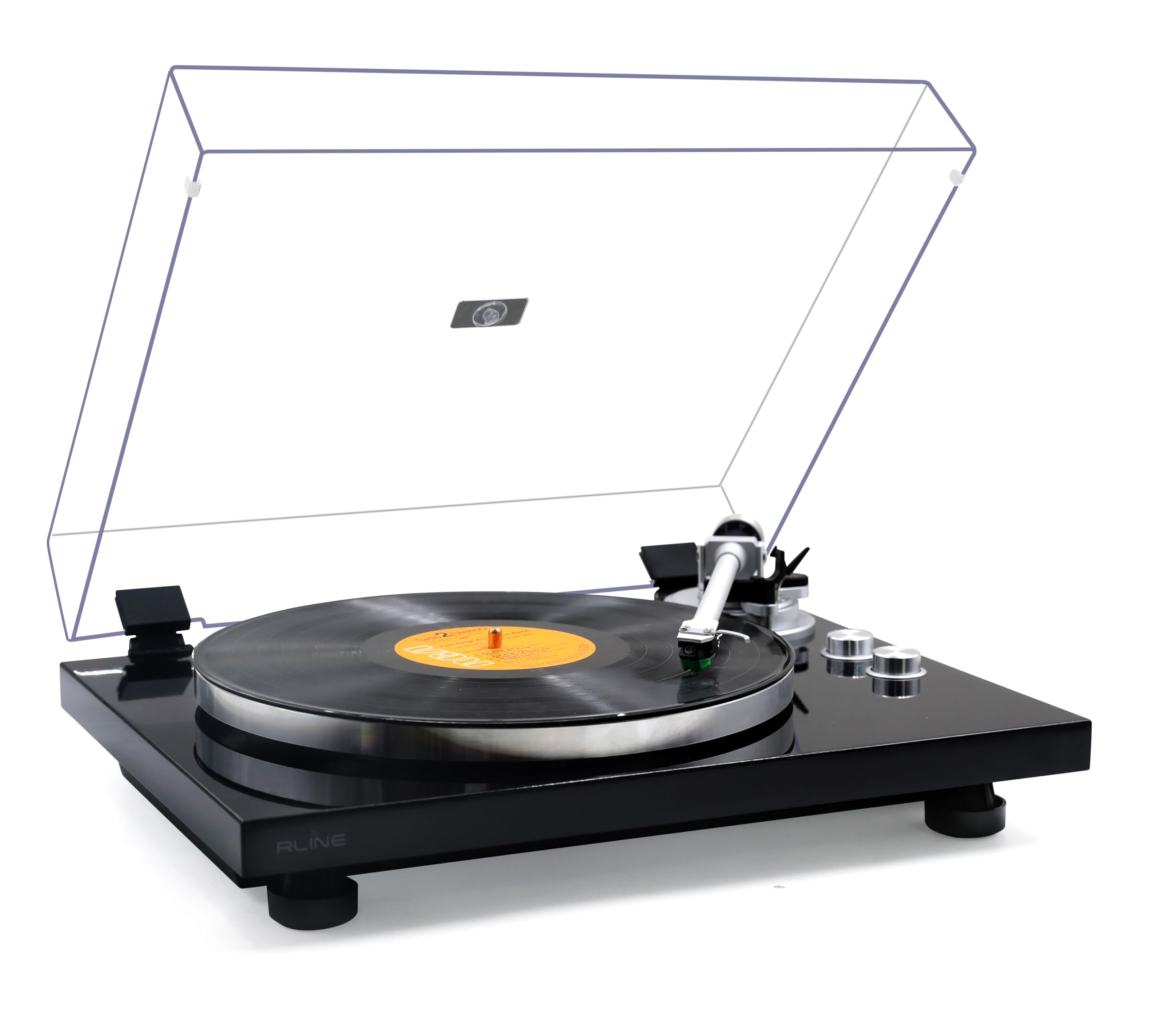 RLINE - Giradischi Vinili Bluetooth Nero Lucido, Lettore Vinili 33 e 45 Giri, Piatto 12" in Alluminio Pressofuso, Cartuccia Magnetica VM-95E, Pre-amplificatore Attivabile, Funzione Anti-Skating