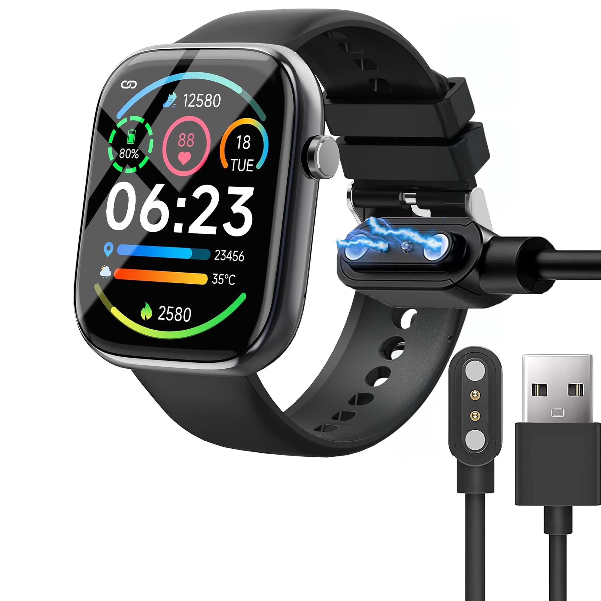 Compatible with Ganopterygon Smart Watch Charger, Lamshaw Magnetic Replacement Charger Compatible with Ganopterygon G93 Smart Watch-1.85 Inches (Black, 100 cm)