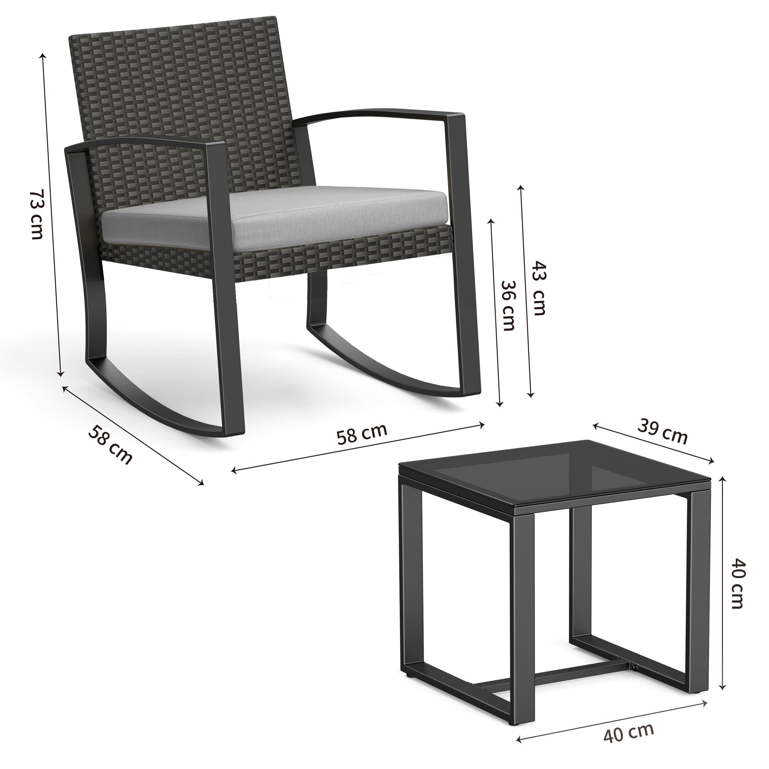 Bealife Set Giardino，Salottino da Esterno，Set di Mobili da Balcone in Rattan, ，Set da Balcone 3 Pezzi per Portici, Cortili, Terrazzi, Balconi, Bordo Piscina (Grigio)