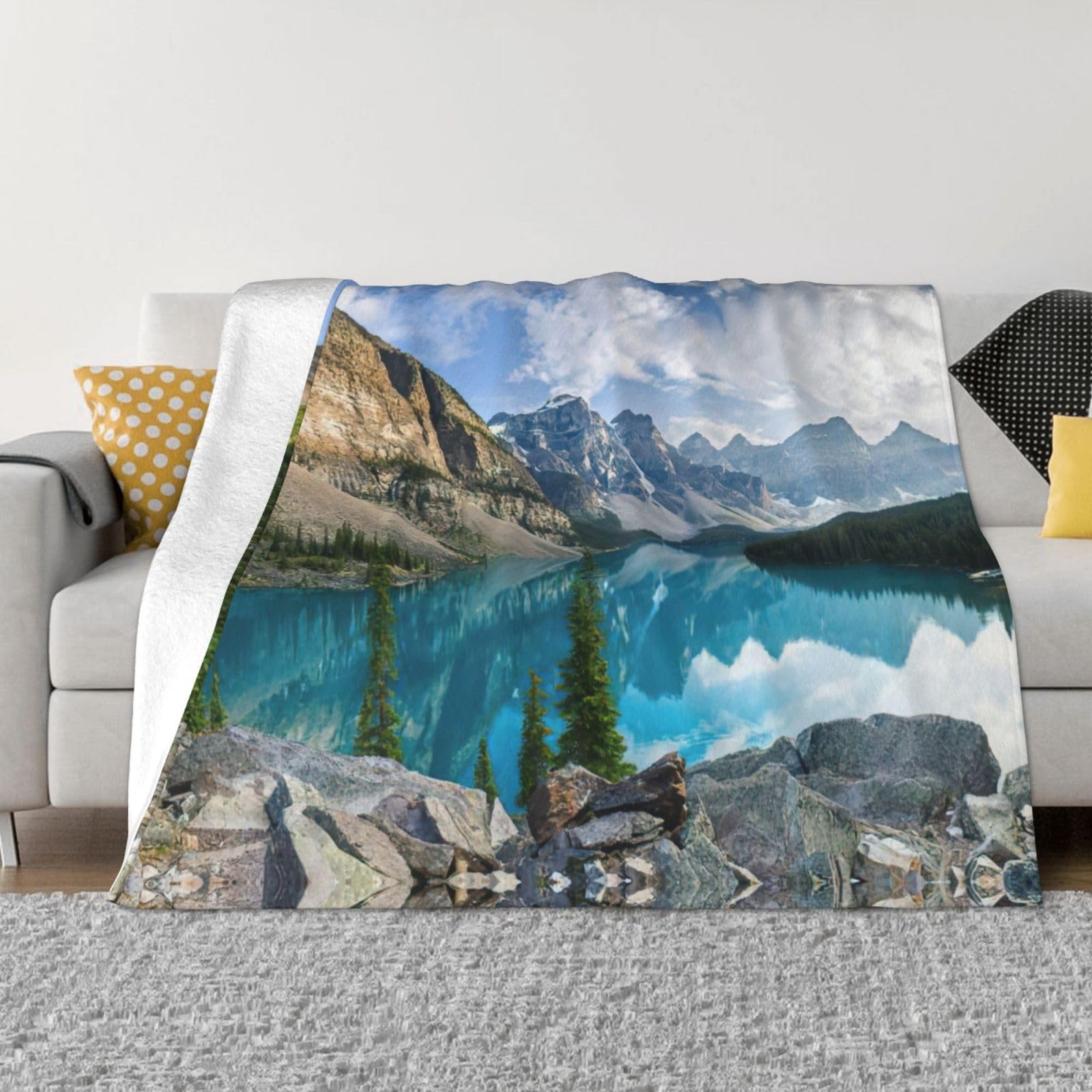 Couverture plaid flanelle montagnes EdWal pour camping, voyage et canapé