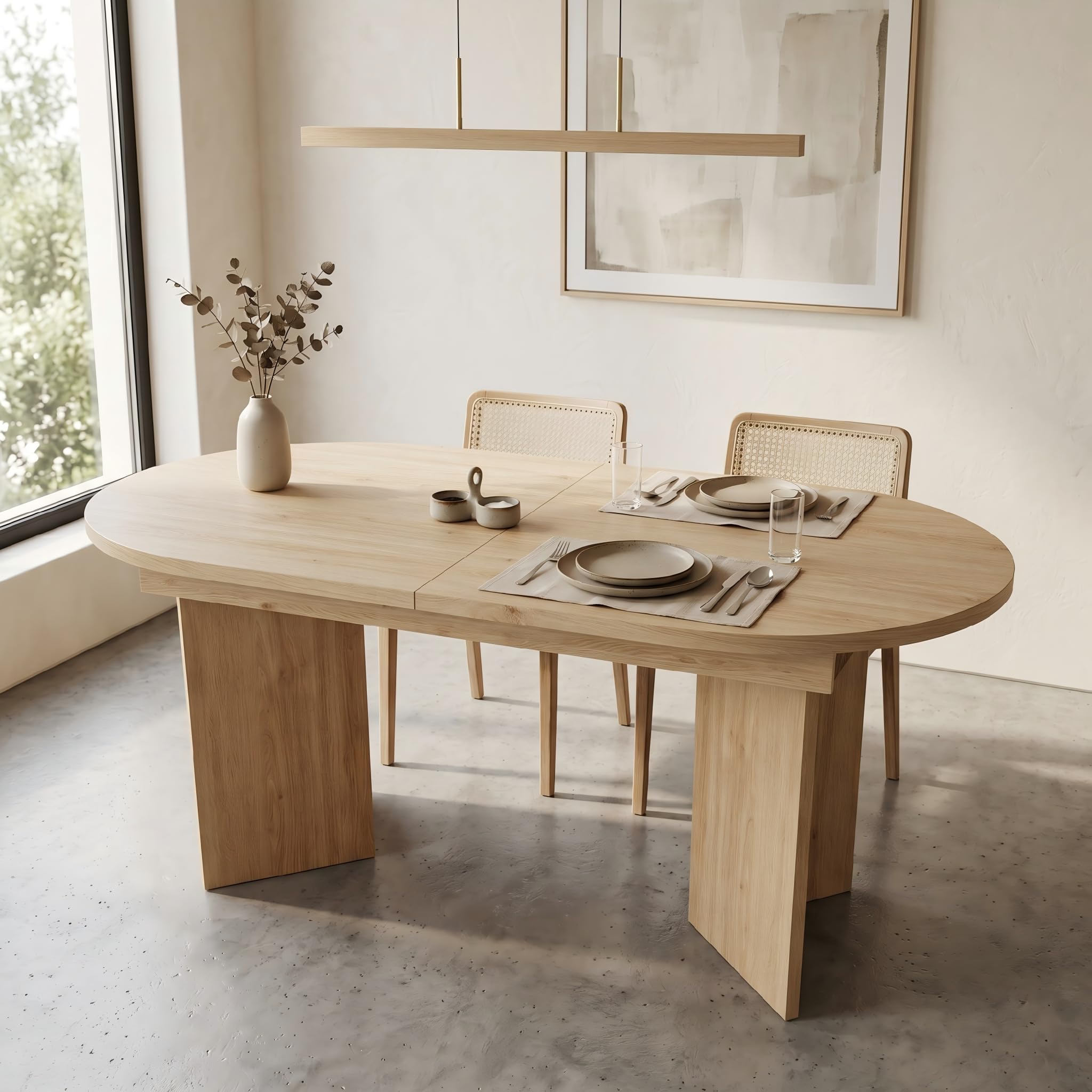 Mesa De Comedor Extensible, Mesa De Cocina Plegable Ovalada Para 4-6 Personas, Mesa De Comedor Gruesa De Madera En Color Roble, 120/160 X 80 Cm