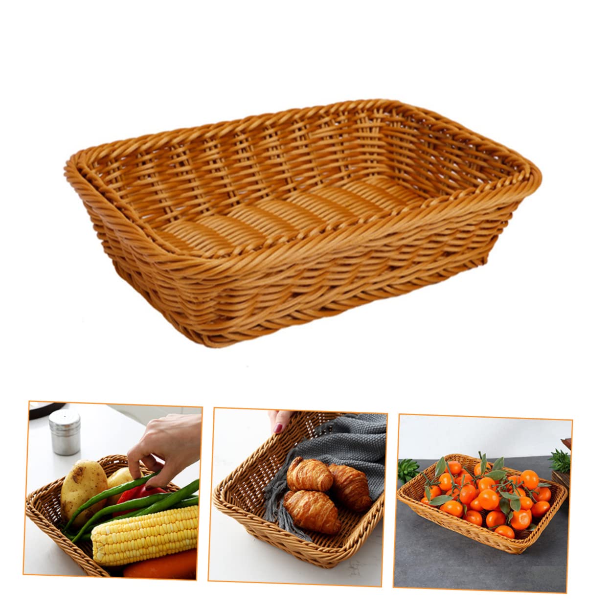 VOSAREA 1 PC Light Brown Fruit and Vegetable Basket Stylish Household Storage for Picnic Food Decorative Kitchen Use Design