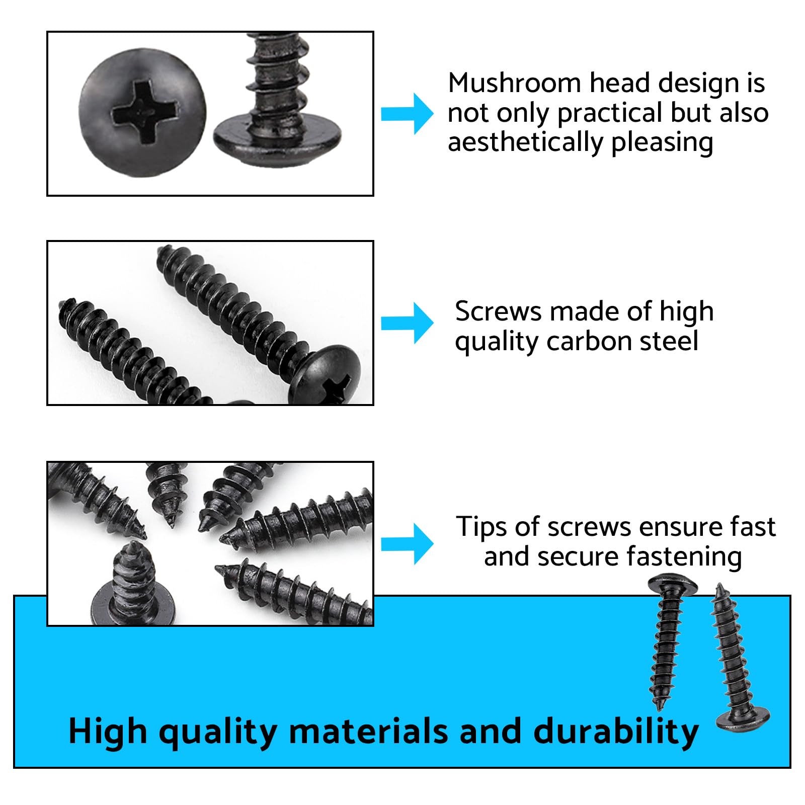 HAISHANG 20pcs Wood Screws M5x60mm Self-tapping Black Cross Round Head Carbon Steel Nails for Furniture,Woodworking,Machinery - Image 4