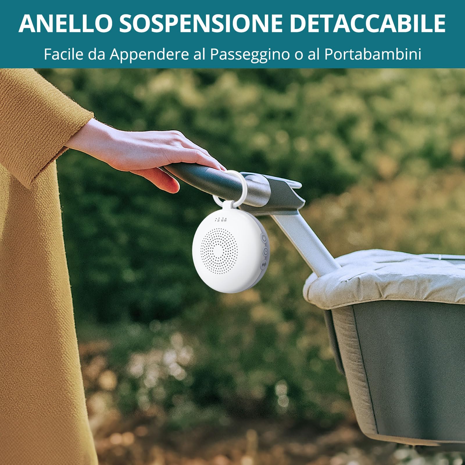 Mini Macchina Rumore Bianco Portatile 12 Suoni Rilassanti 3 Impostazioni del Timer Regalo per Bambini/Asili Nido/Dormire/Yoga Meditazione-con Anello da Appendere