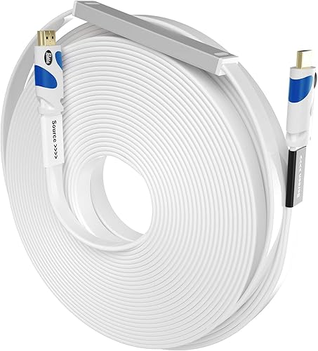 Postta Cable HDMI plano de 100 pies, cable HDMI 2.0 plano con refuerzo de señal incorporado, soporte 4K, 3D, 1080p, Ethernet y retorno de audio,