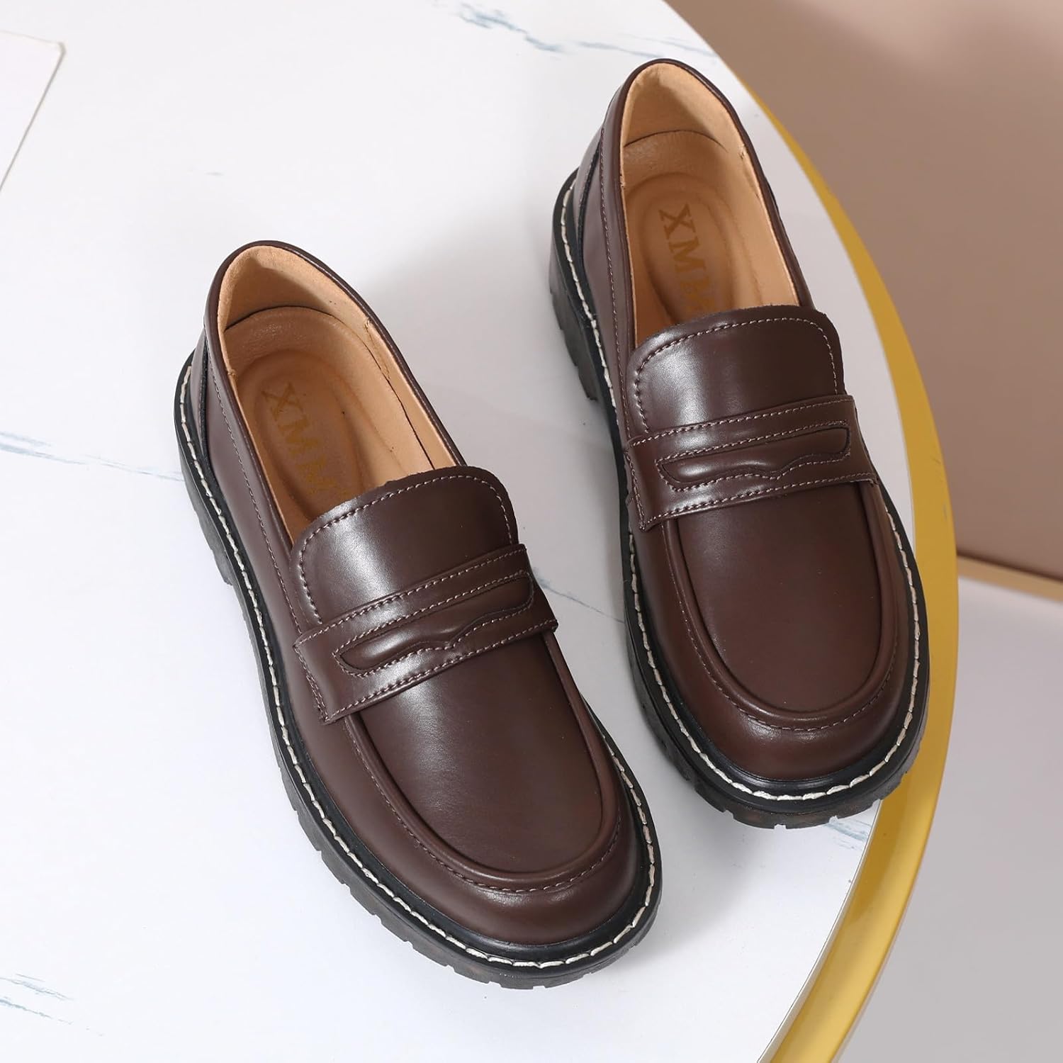 XMM Black Loafers for Women Chunky Loafer Shoes Penny Loafers Flats Lug Sole Lightweight Slip On Ladies Shoes Business Casual Dressy Comfortable Office Shoes - Image 5