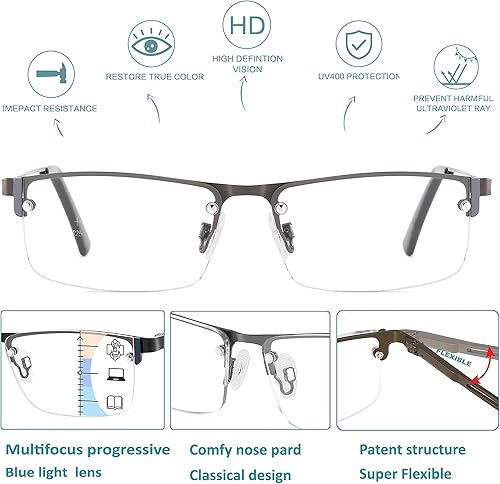 Miniatura 4 de Anteojos de lectura bifocales para hombre, sin línea progresiva, multifocal, lectores superiores transparentes, multifocales de transición ancha