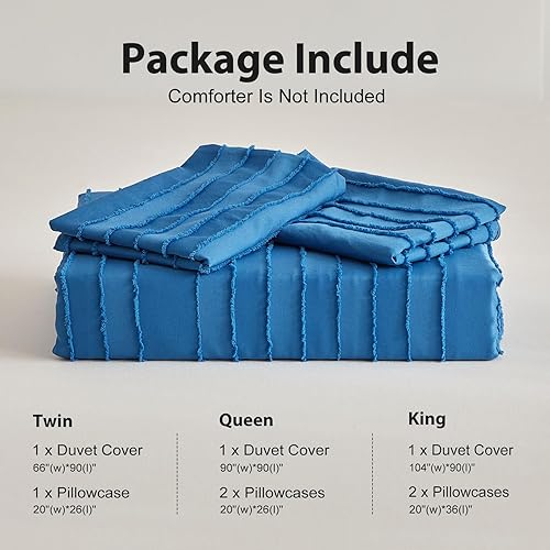 Miniatura 6 de WARMDERN Juego de funda de edredón de color azul turquesa, tamaño Queen, funda de edredón texturizada a rayas, juego de ropa de cama bohemio, 3