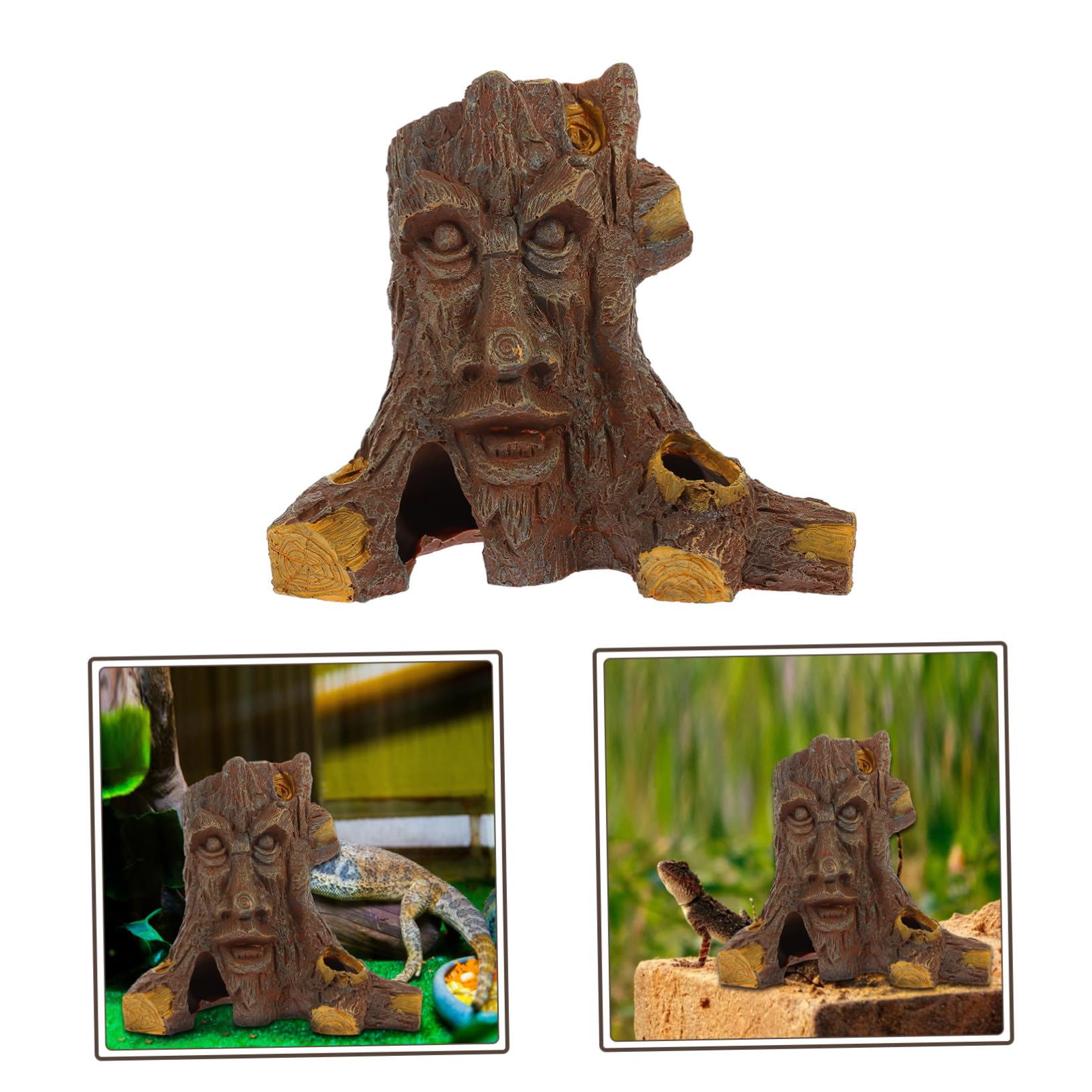 ERINGOGO Reptilien Versteck aus Kunstharz mit Baumhöhle Form Schmutzabweisend und Tageslicht als Zubehör für Terrarium und Reptilienboxen