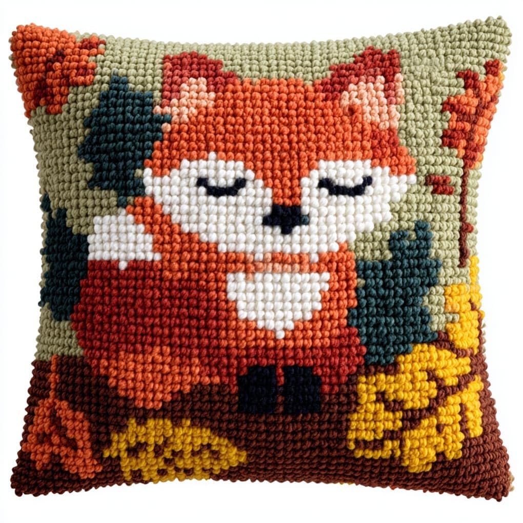 AxiangziK Latch Hook DIY Pillow Kit,Red Fox Cushion Cover 43X43Cm