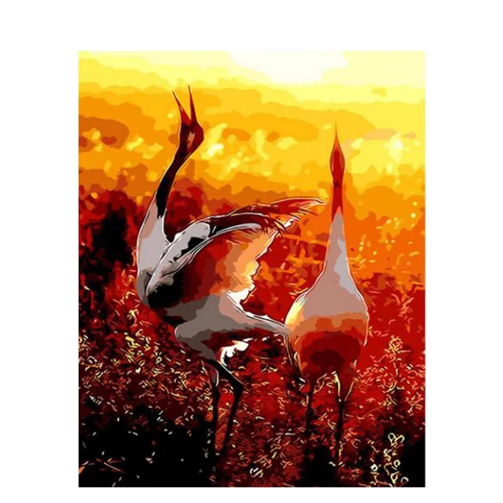 Lituor Malen nach Zahlen Erwachsene,Präriekraniche Sonnenuntergang Malen Nach Zahlen Set für Anfänger DIY Digital Ölgemälde Kits mit Pinseln und Acrylpigment ohne Rahmen für Home Wall Decor 60x75cm
