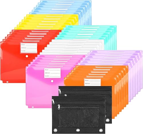 Qixin 48 + 2 carpetas de bolsillo multicolor A4 de 3 anillos con bolsillos, bolsa con cremallera a granel, carpeta de 3 anillos para organizador de