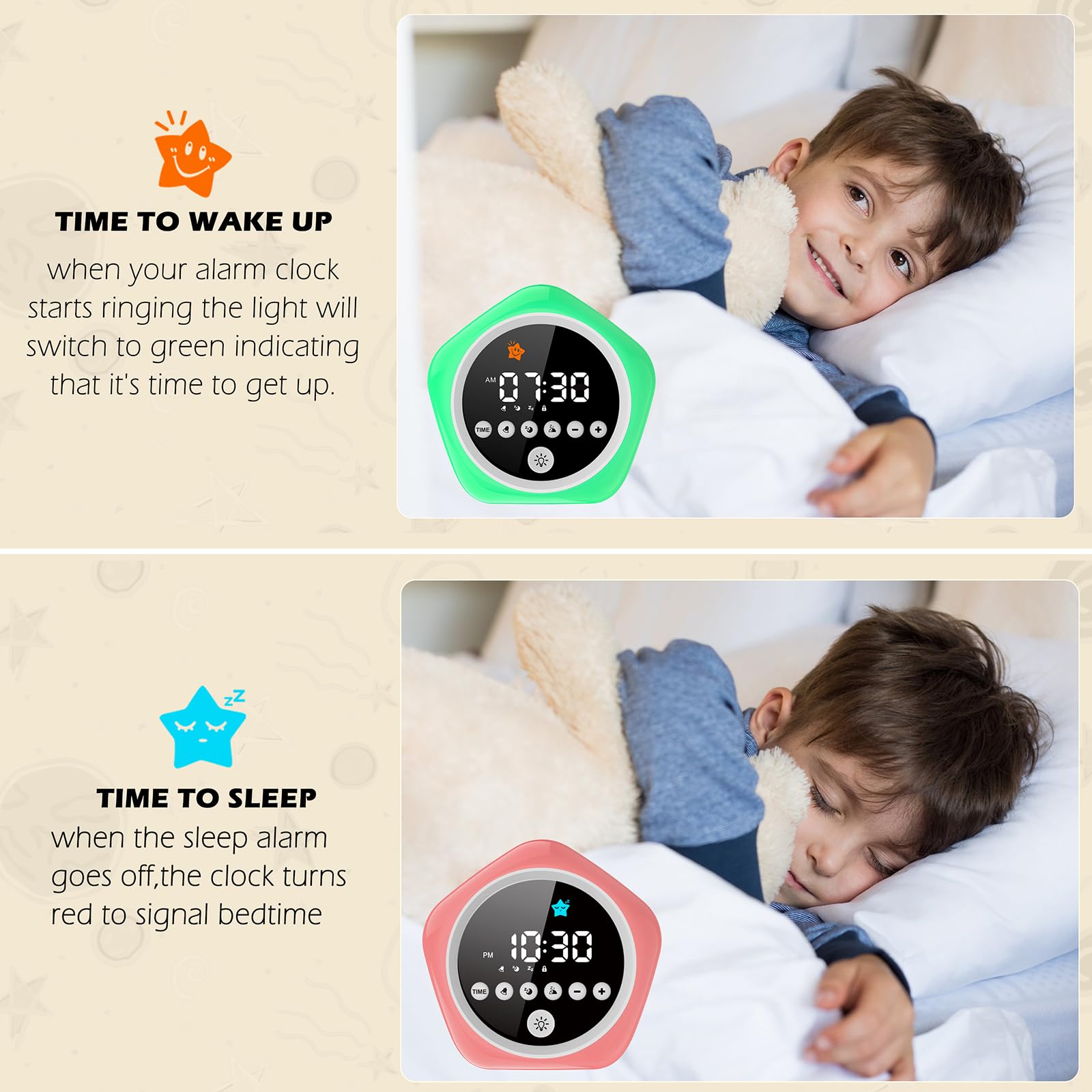 DINVEL Kids Alarm Clock, Ok to Wake Clock for Kids, Toddler Sleep Training Alarm Clock with Red Green Light, Teaches Time Management & Bedtime Routine, Perfect Clock Gift for Kids
