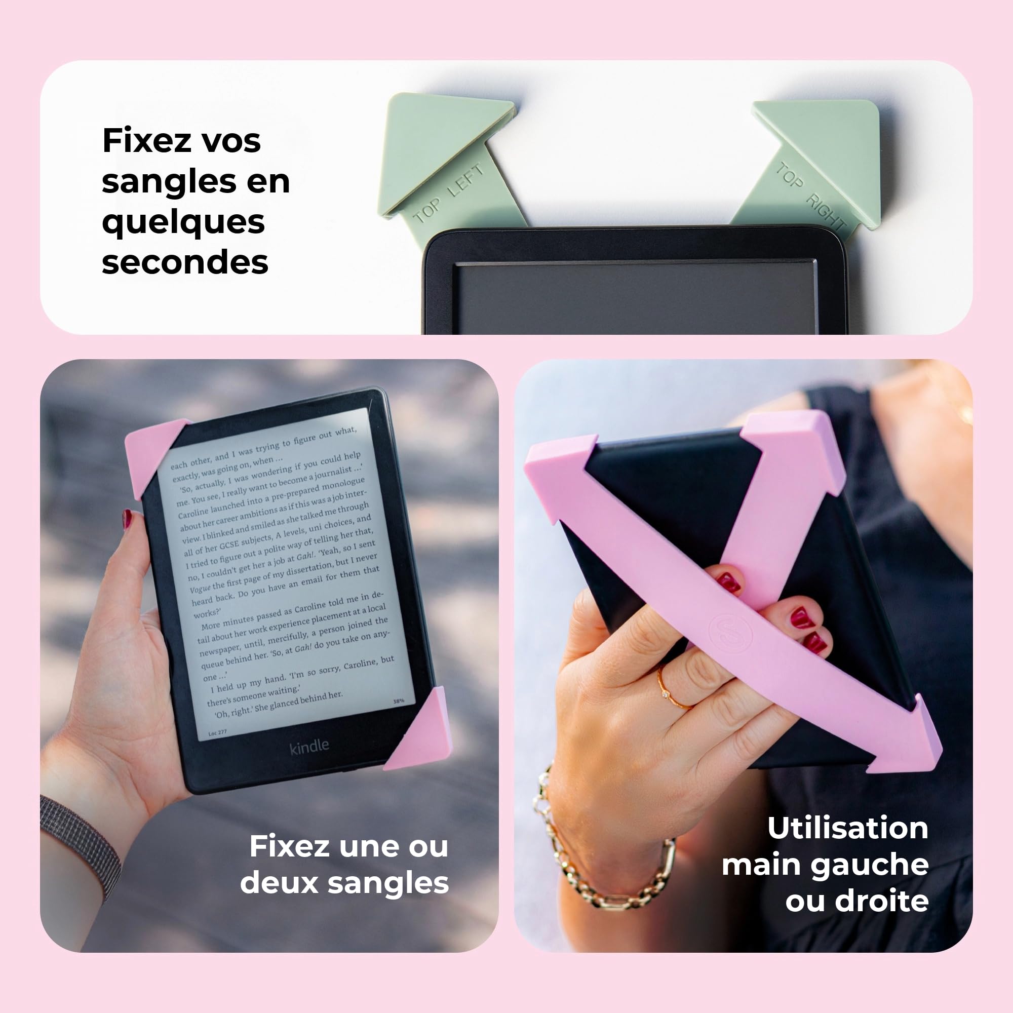 Strapsicle Sangle Main pour Kindles & Kobos – Convient Paperwhite Gen 11/12 (6,8”/7”), Signature Edition – Colorsoft – Lot de 2 – Grand – Blush