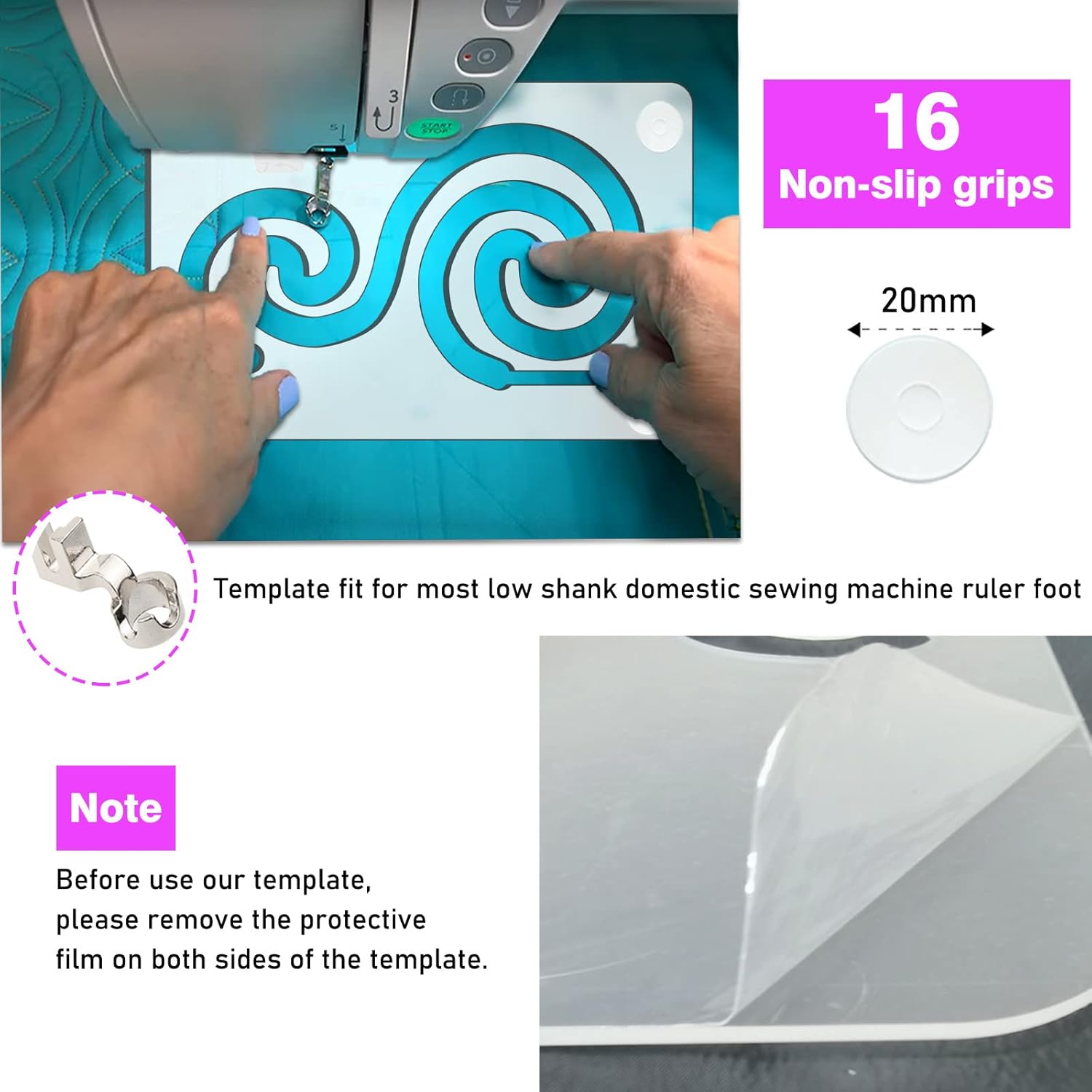 Kapyoo 3Pcs Free Motion Quilting Rulers and Templates Set Quilting Templates for Machine Quilting Supplies Stencils with Non-Slip Grips (Series C)