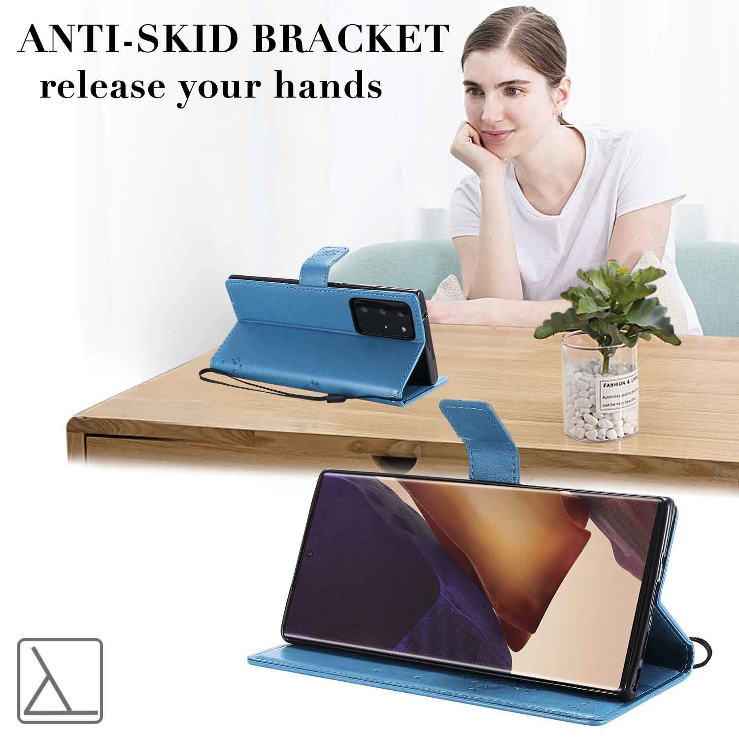 GOKEN Cover Per Honor 90 - Custodia Flip Portafoglio In PU Con Slot Carte, Supporto E Chiusura Magnetica - Blu Con Motivo Gatto E Albero