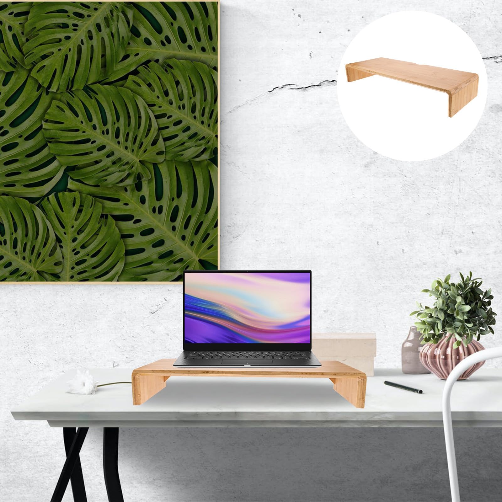 balacoo Supporto per Monitor da Scrivania, Rialzo per Schermo Computer in bambù, Beige, per Ufficio e Casa, Aumenta L'altezza del Display, Stile Semplice Rustico