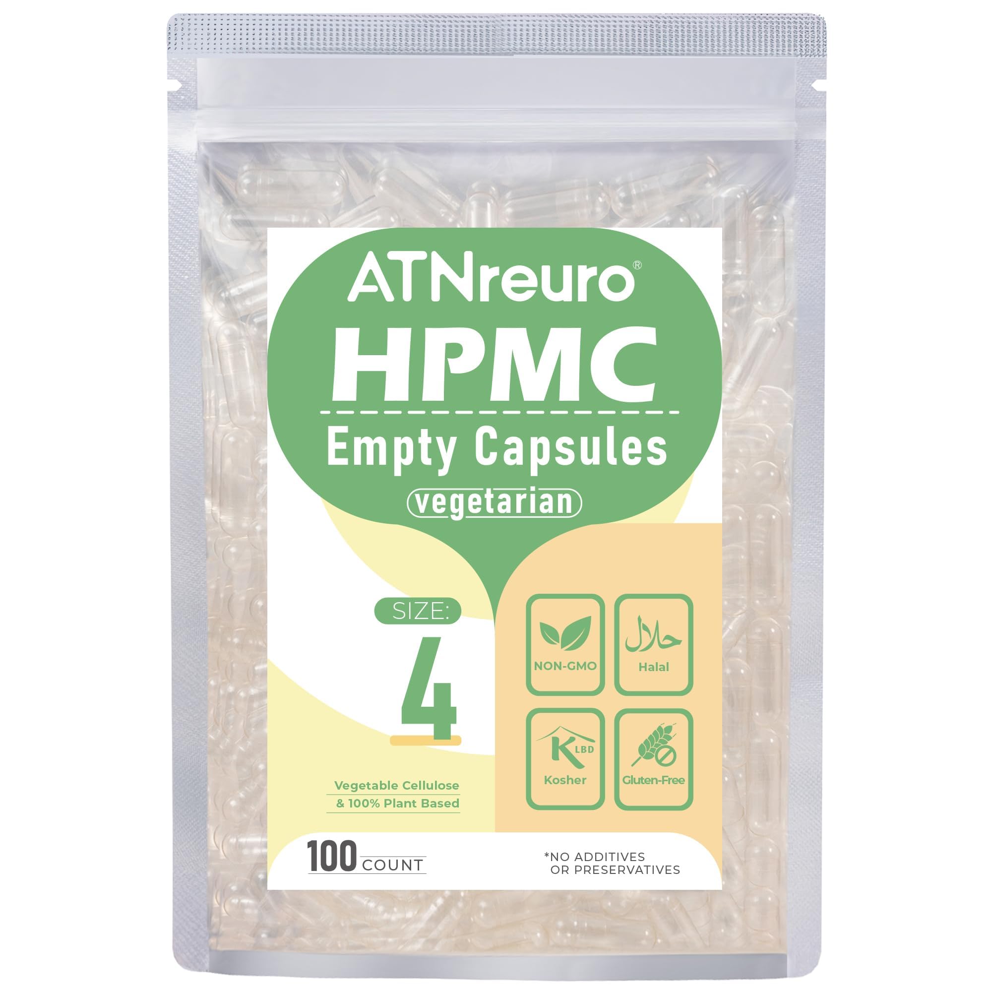 Empty Vegan Capsules Size 4-Clear Empty Capsule 100 Count, 100% Vegetable Cellulose, Non-GMO, allergen-Free, Fillable DIY Capsules for Supplements, Powder, Herbs
