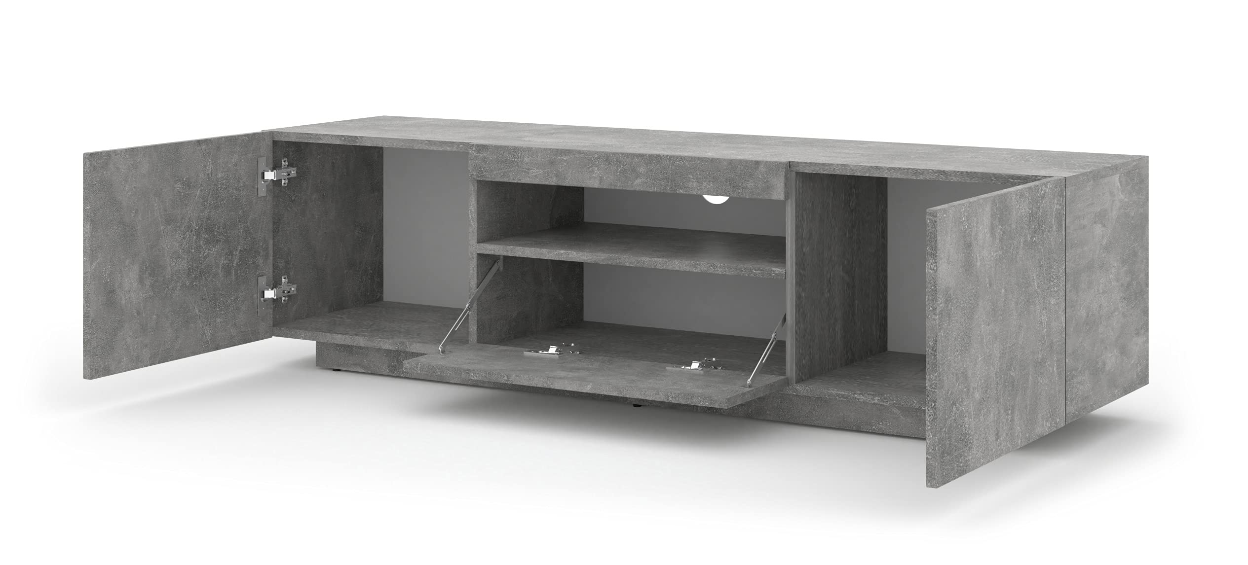 BIM Furniture Lowboard TV 150 cm - Universell Sideboard mit Laminierten Fronten, Hängend oder stehend - Fernsehschrank HiFi Schrank fürs Wohnzimmer Beton