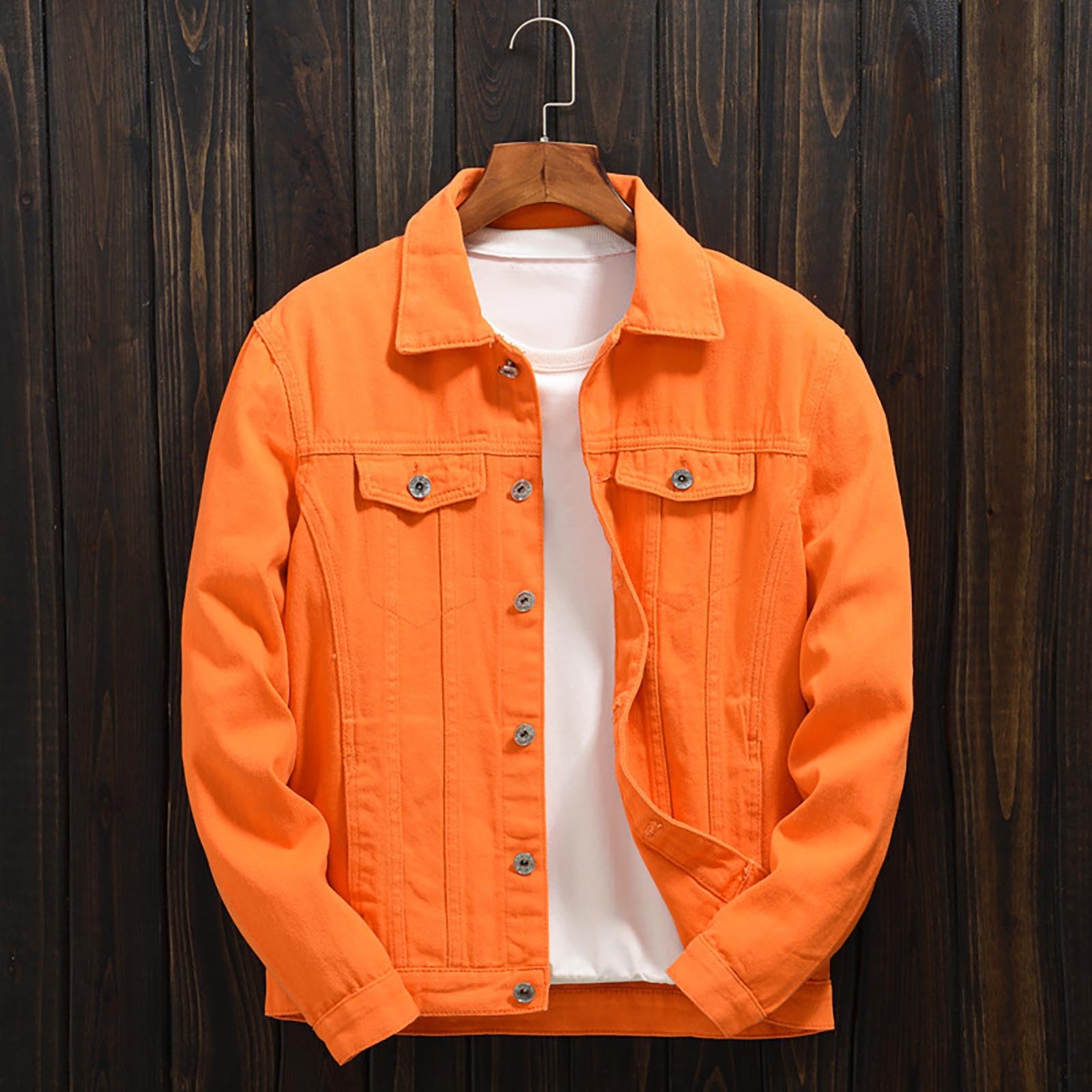 Veste en jean pour homme de couleur unie coupe-vent mi-saison avec poches