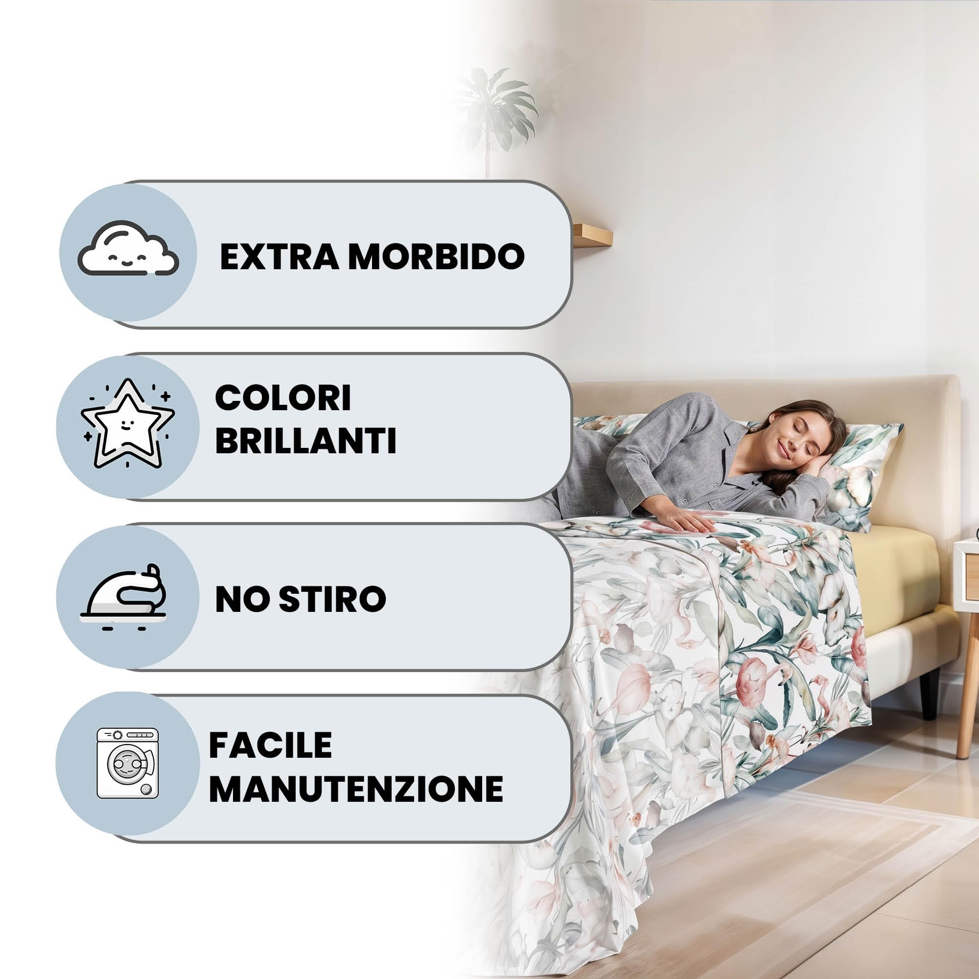 Set Lenzuola Letto Fashion, Made in Italy- Completo Letto in Morbida Microfibra, Lenzuolo Sotto con Angoli, Telo Sopra 240x270 e Federa con Patella Interna, Matrimoniale, Denny