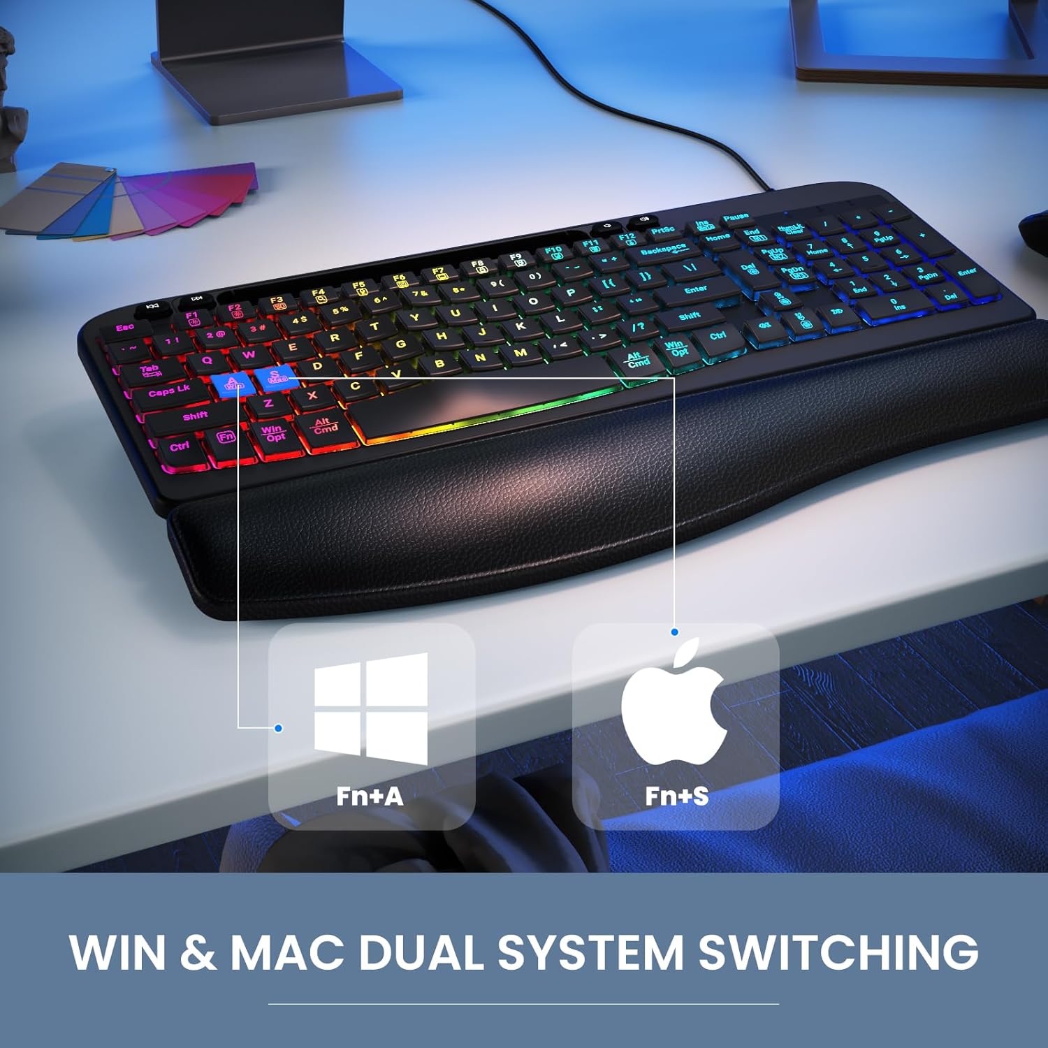 Keyboard showing Windows and Mac dual system switching