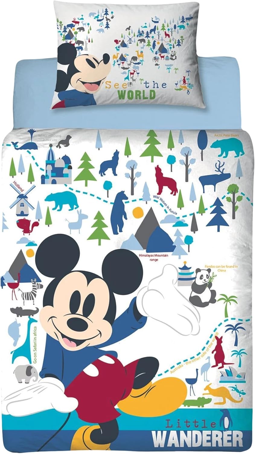 Mickey Mouse Wanderer UK Junior/Toddler Unfilled Duvet Cover and Pillowcase Set