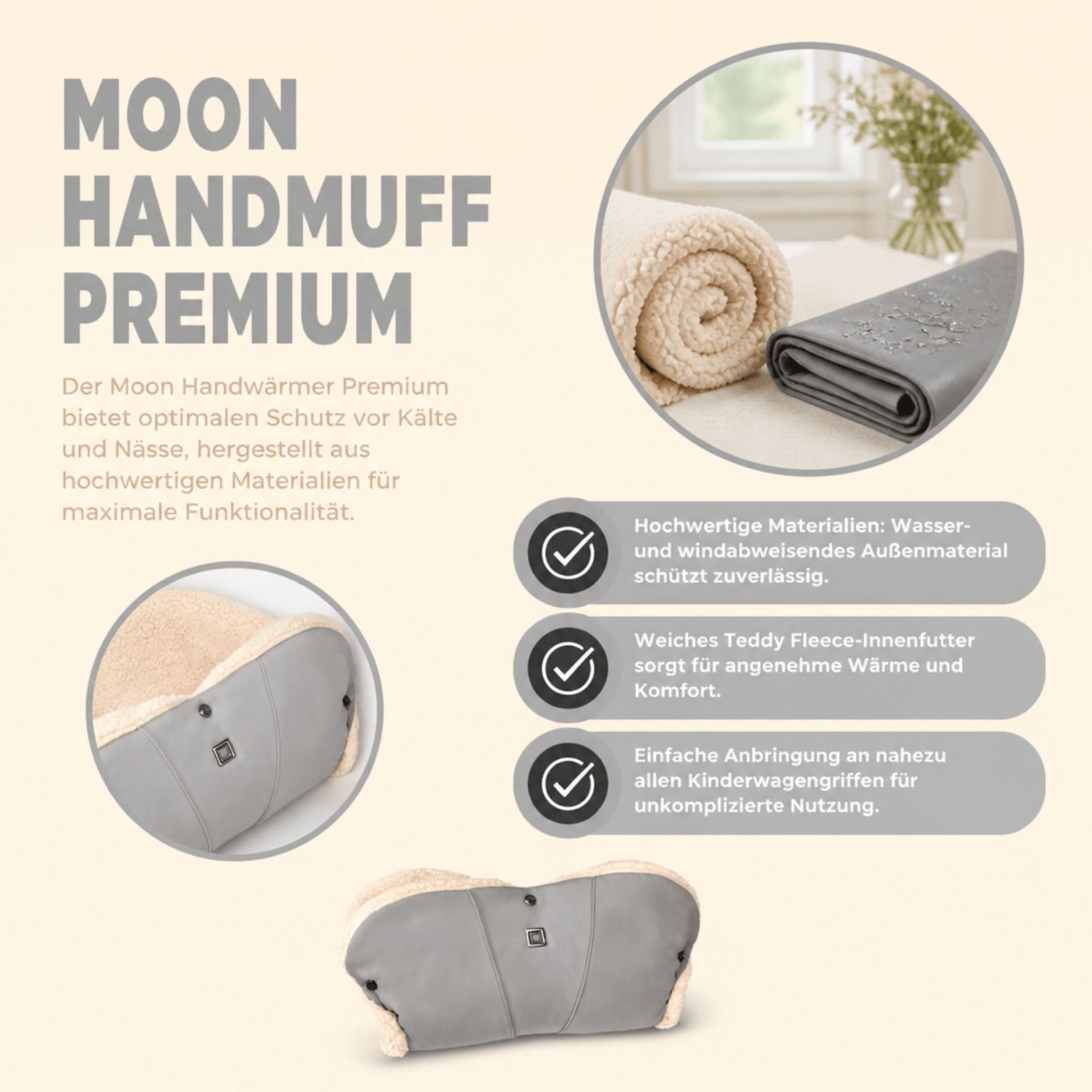 Moon Handmuff Premium & Windel Blaubaer | Passend für Kinderwagen & Buggy | Wasser- und windabweisender Handwärmer mit kuscheligem Innenfutter, | Handschuhe Ideal für kalte Tage | Einfach anzubringen