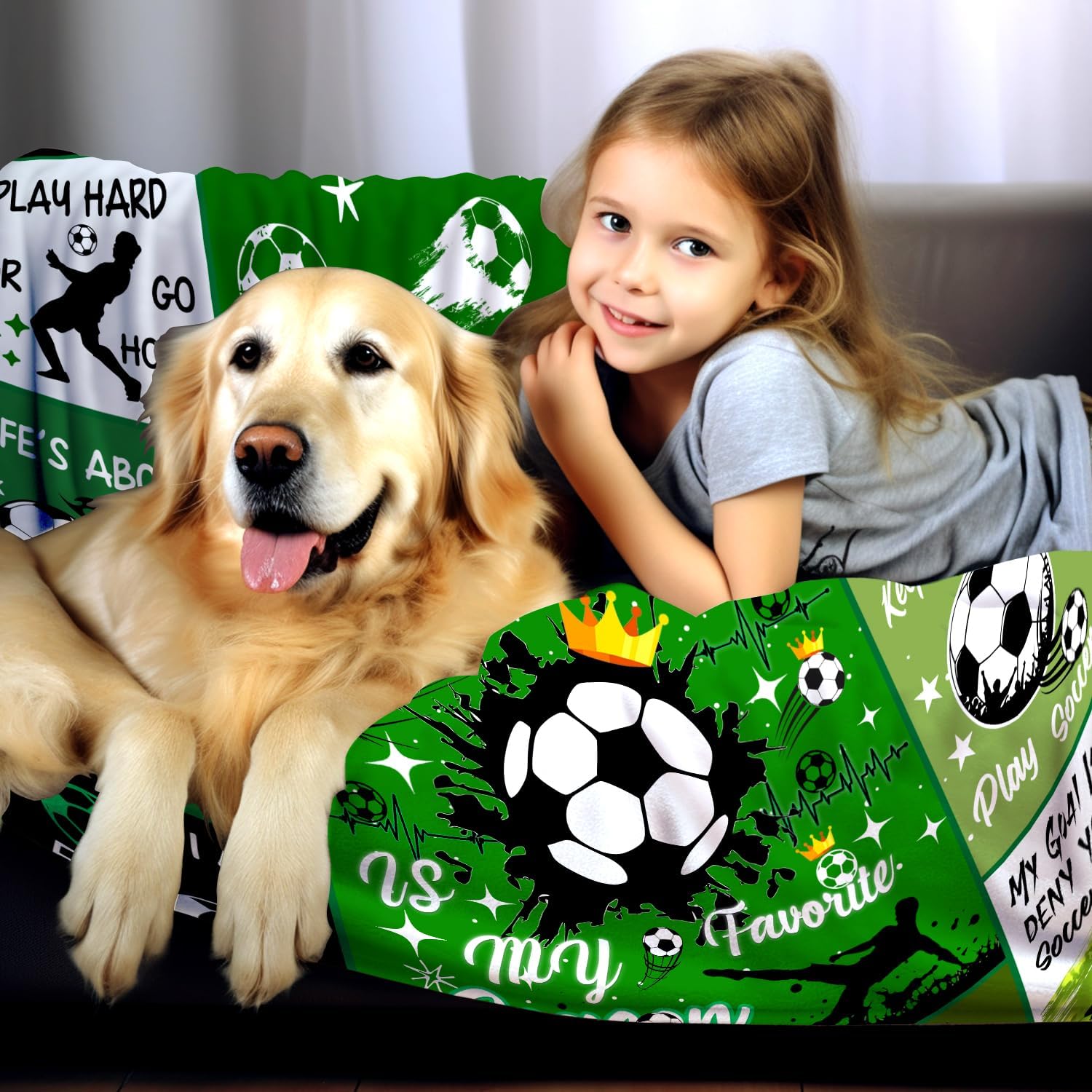 Soccer Adult Throw Blanket, Green, 80"x60", Soccer Letter Print
