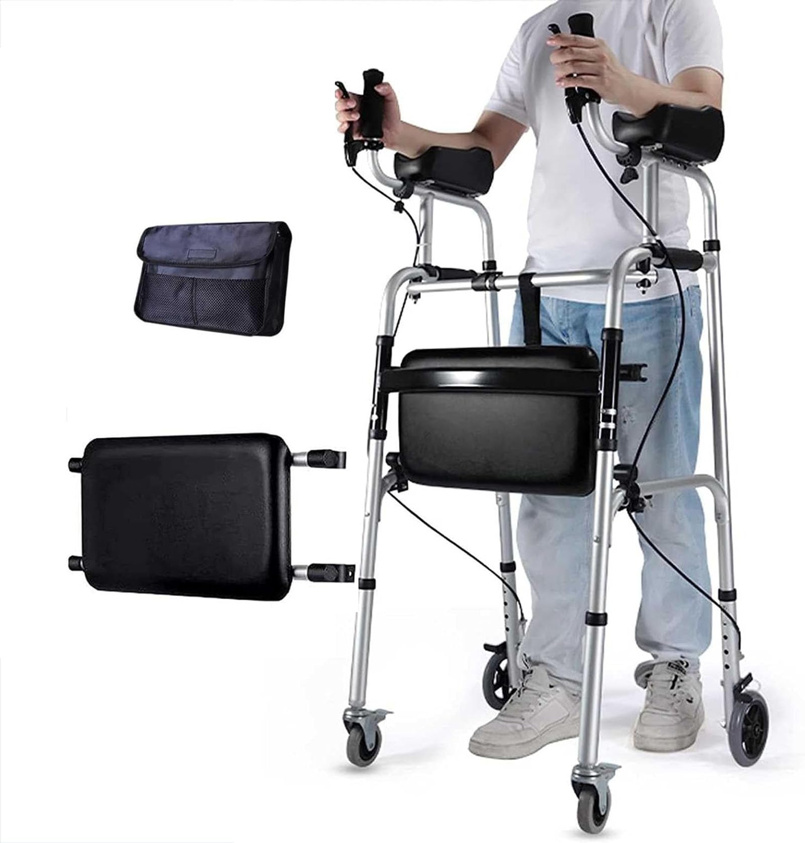 Andador Estándar Plegable con Reposabrazos Acolchados Extraíbles, Andador De Rehabilitación De Aleación De Aluminio, Andador Regulable En Altura para Personas Mayores
