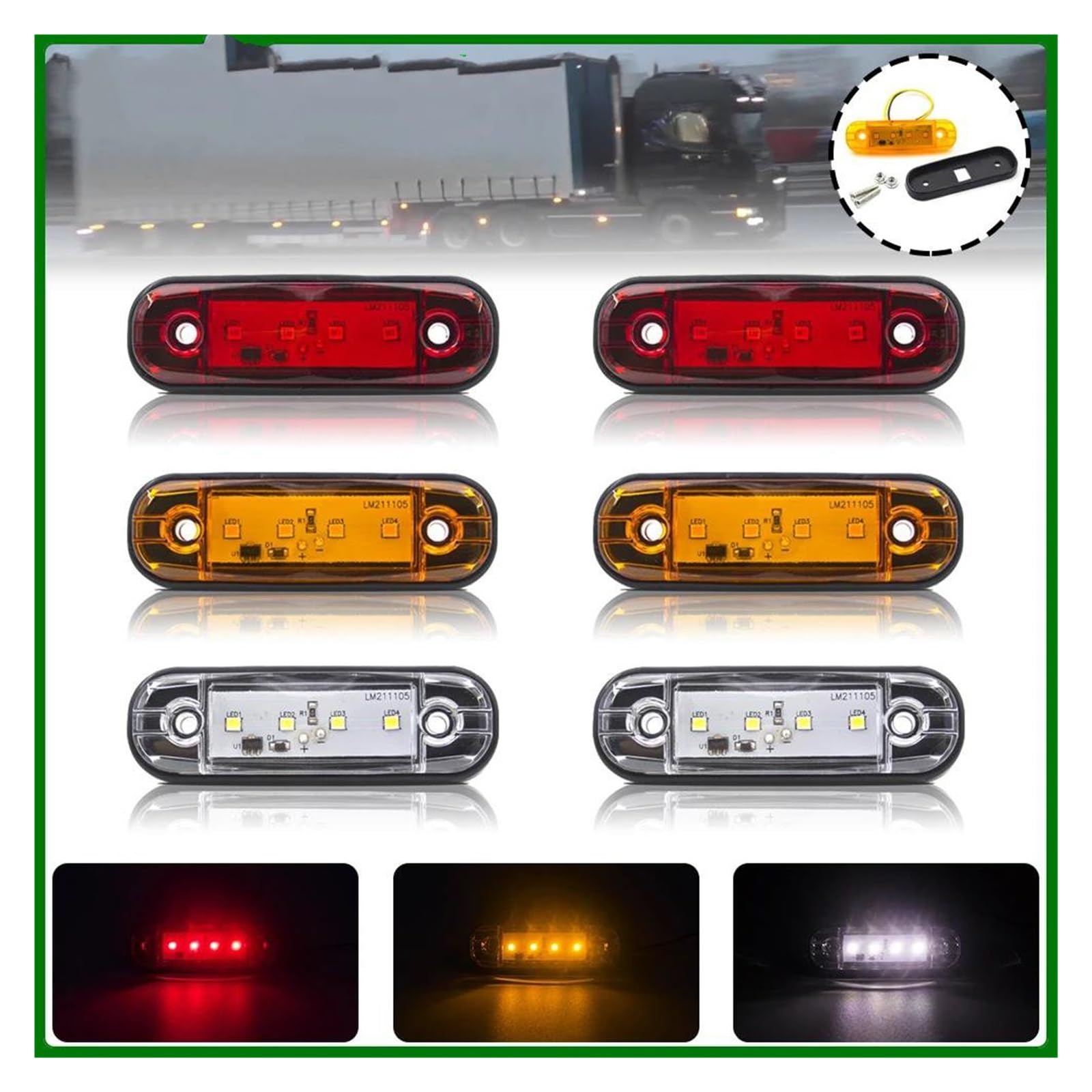Luz Freno Trasera 10 Luces LED posición Lateral 12 V y 24 V para Coche Luces Advertencia traseras Freno para camión Remolque autobús 4 LED Reemplazo Luces Traseras(10x Red)
