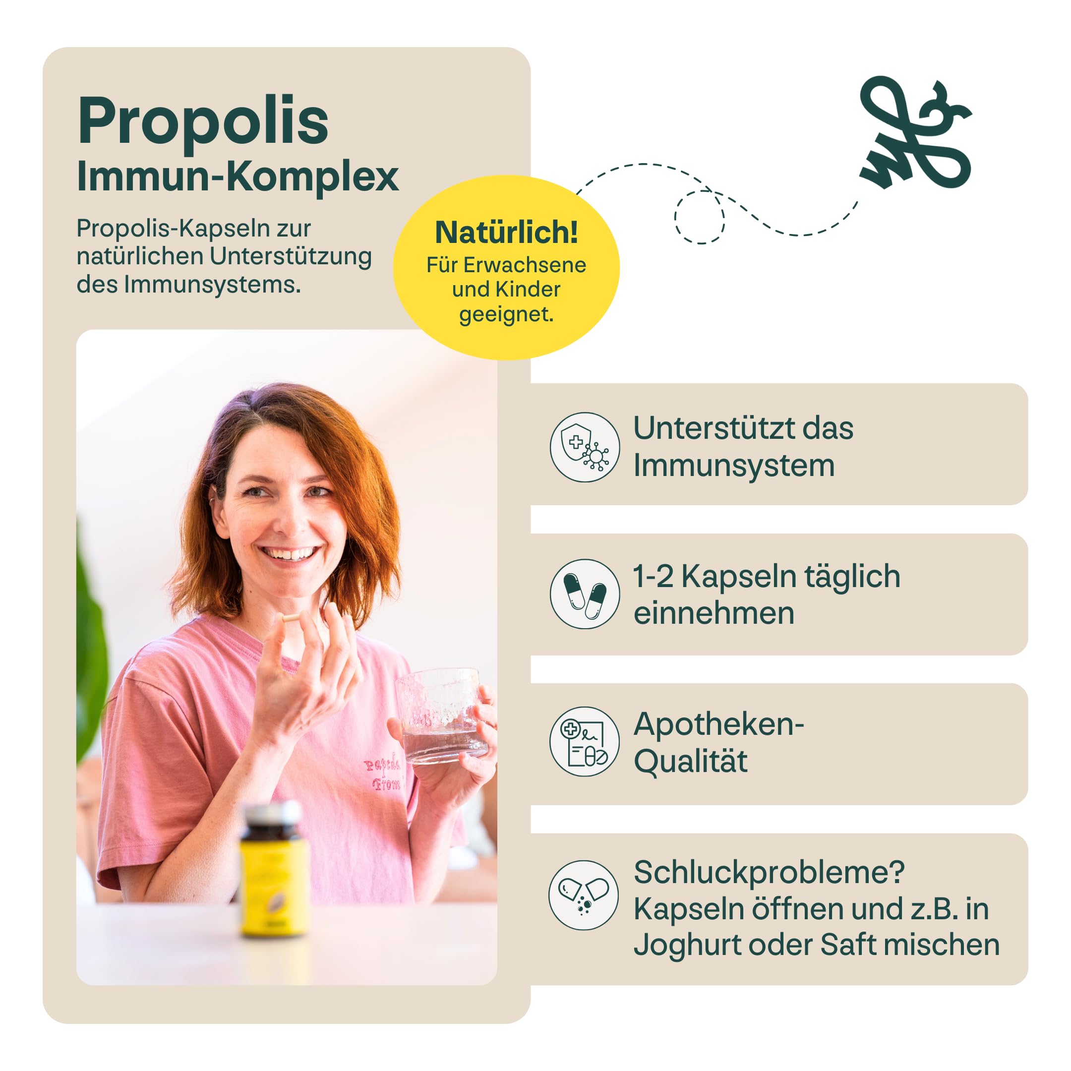 Propolis-Kapseln – pflanzliche Kapseln zur Immunstärkung mit Vitamin D und Zink (1x 60 Kapseln), für Kinder und Erwachsene, Unterstützung während der Pollenallergie