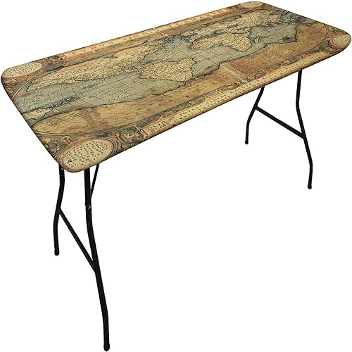 Miniatura 3 de XISUNYA Elastic Tablecloth for 3FT Rectangle Tables, Polyester Fitted Table Covers with World Map Design, 24"×36",Ancient Old Chart Vintage