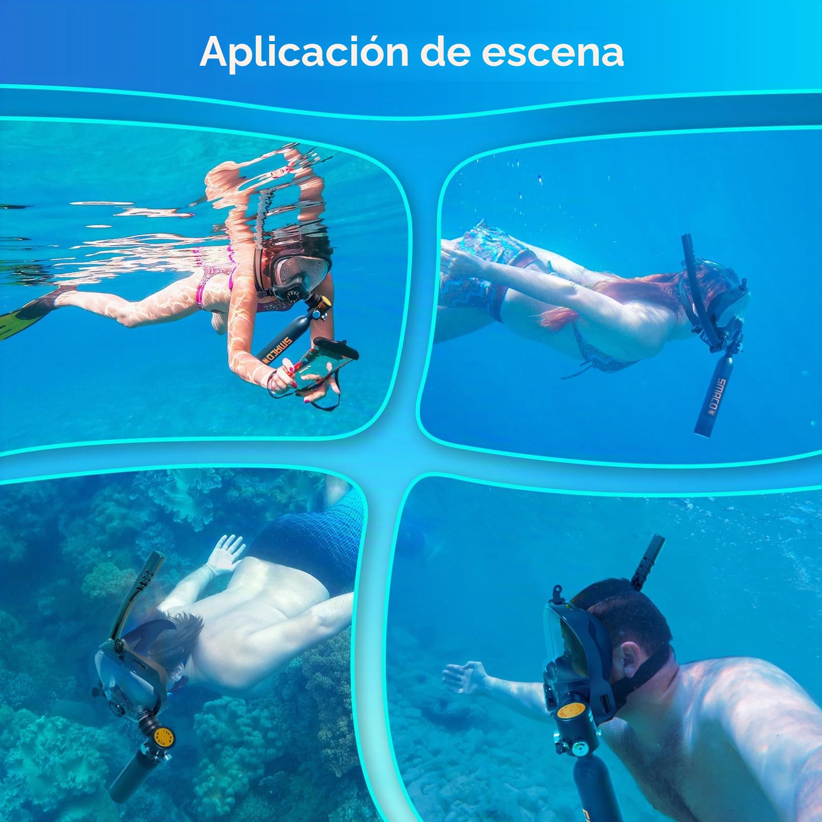 SMACO Máscara de Snorkel de Cara Completa Compatible con Mini Tanques de Buceo de 0,5L/0,7L Soporte para Cámara Tanto para Snorkel como para Bucear Dentro de 10m (Botella de Buceo no incluida)
