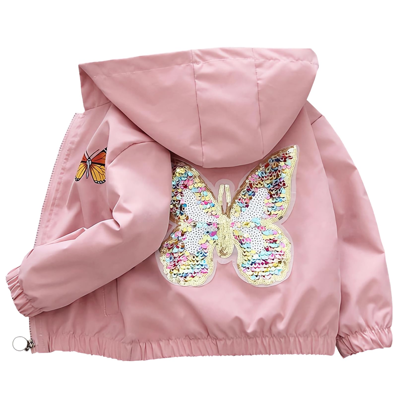 Enfant Fille Veste à Capuche Manteau Coupe-vent Blouson Trench-coat avec Papillon à Paillettes pour Printemps Automne