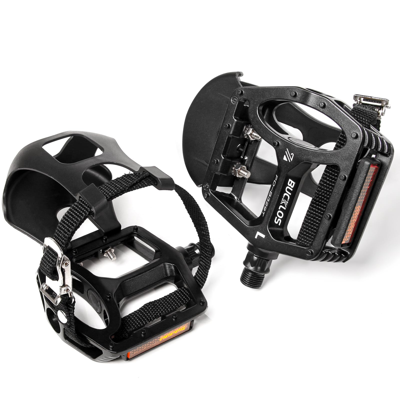 AEYINO Bike Pedals with Toe Cages and Straps - Toe Clips Cage Compatible with Road Bike/Peloton/Mountian Bikes/MTB/Bicycle- Toe Clip Pedal for Wide Shoes Indoor Outdoor Cycling