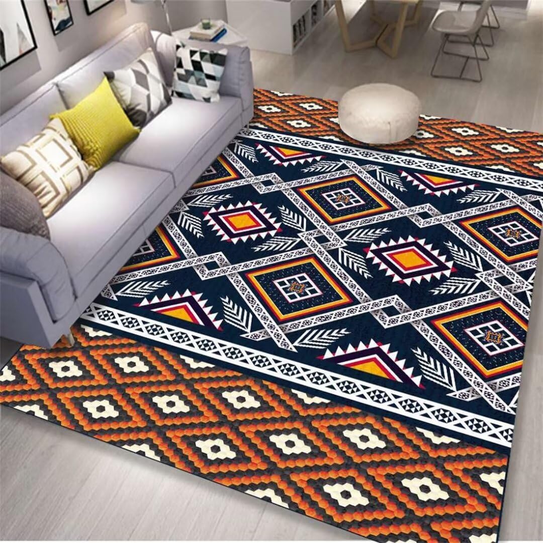Tapis de salon jaune et multicolore style rétro pour chambre