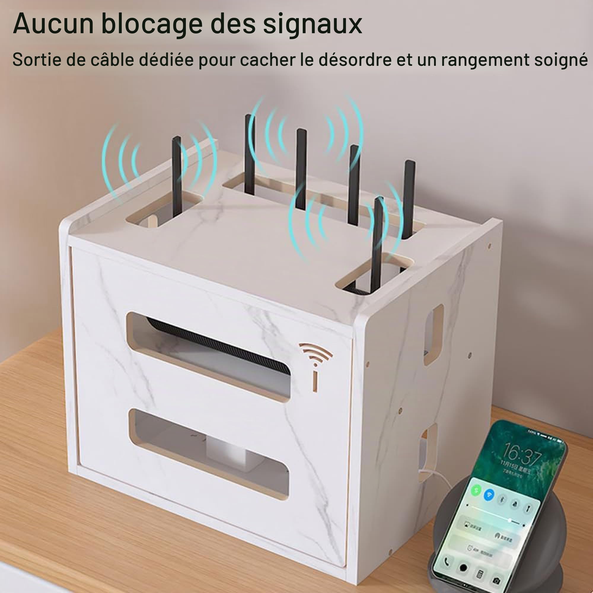 Catekro Étagère de Routeur Wifi, Armoire de Routeur, étagère pour Décodeur | étagère de Routeur Debout, étagère Murale pour Routeur, Boîte de Rangement de Routeur WiFi en Bois (Blanc)
